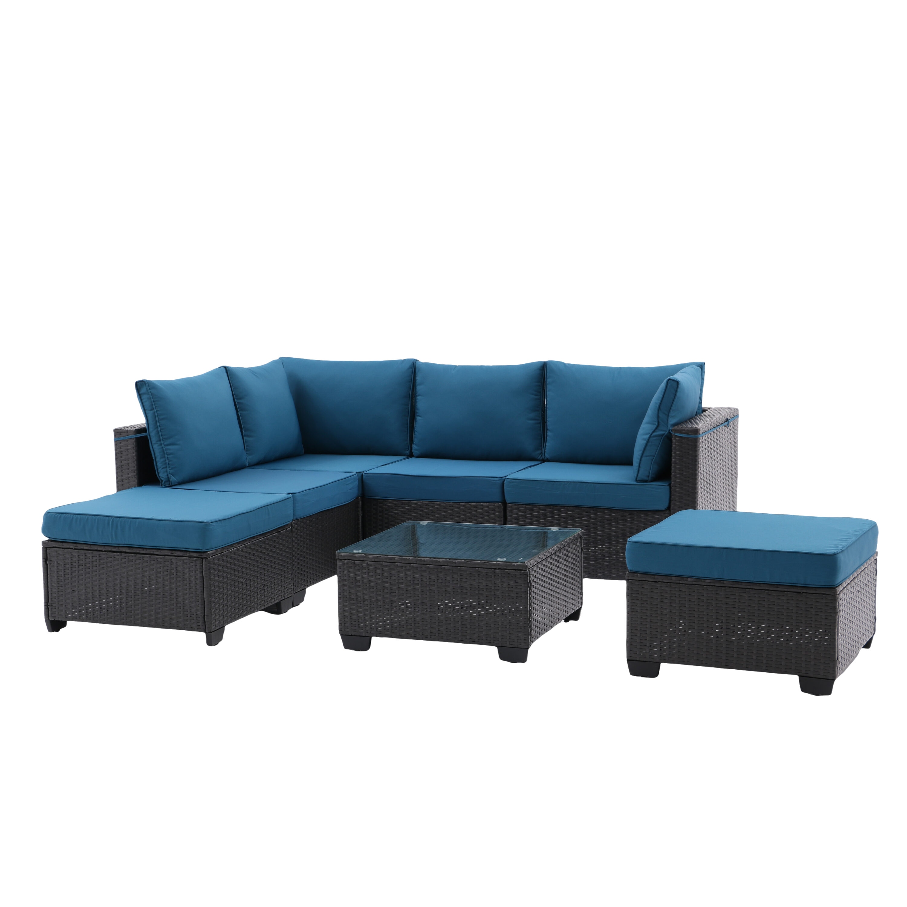 AHIOU HOME ZAAHG-S00021SF Laila 7 -Piece Wicker Patio Conversation Set with Blue Cushions