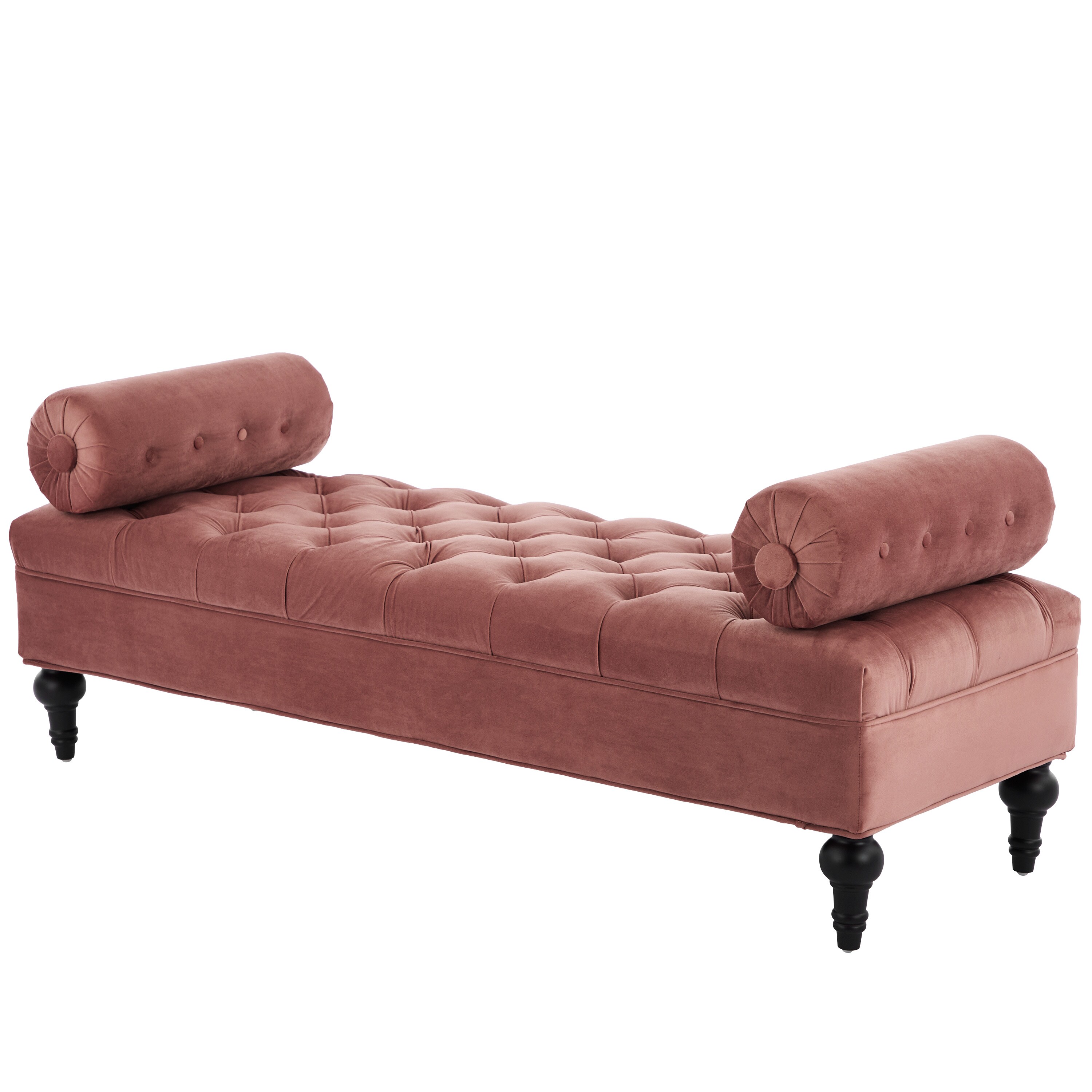 Qualler  Modern Bedroom Bench Velvet Upholstered Bench with 2 Detachable Pillows Comfy Footstool Ottoman - Pink
