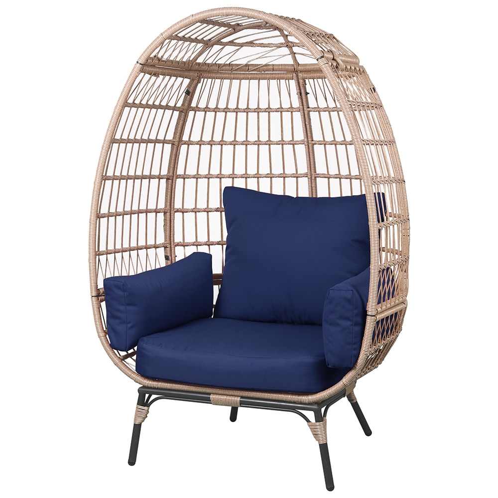 UPHA Wicker Egg Chair Wicker Blue Rattan Frame Stationary Egg Chair ...