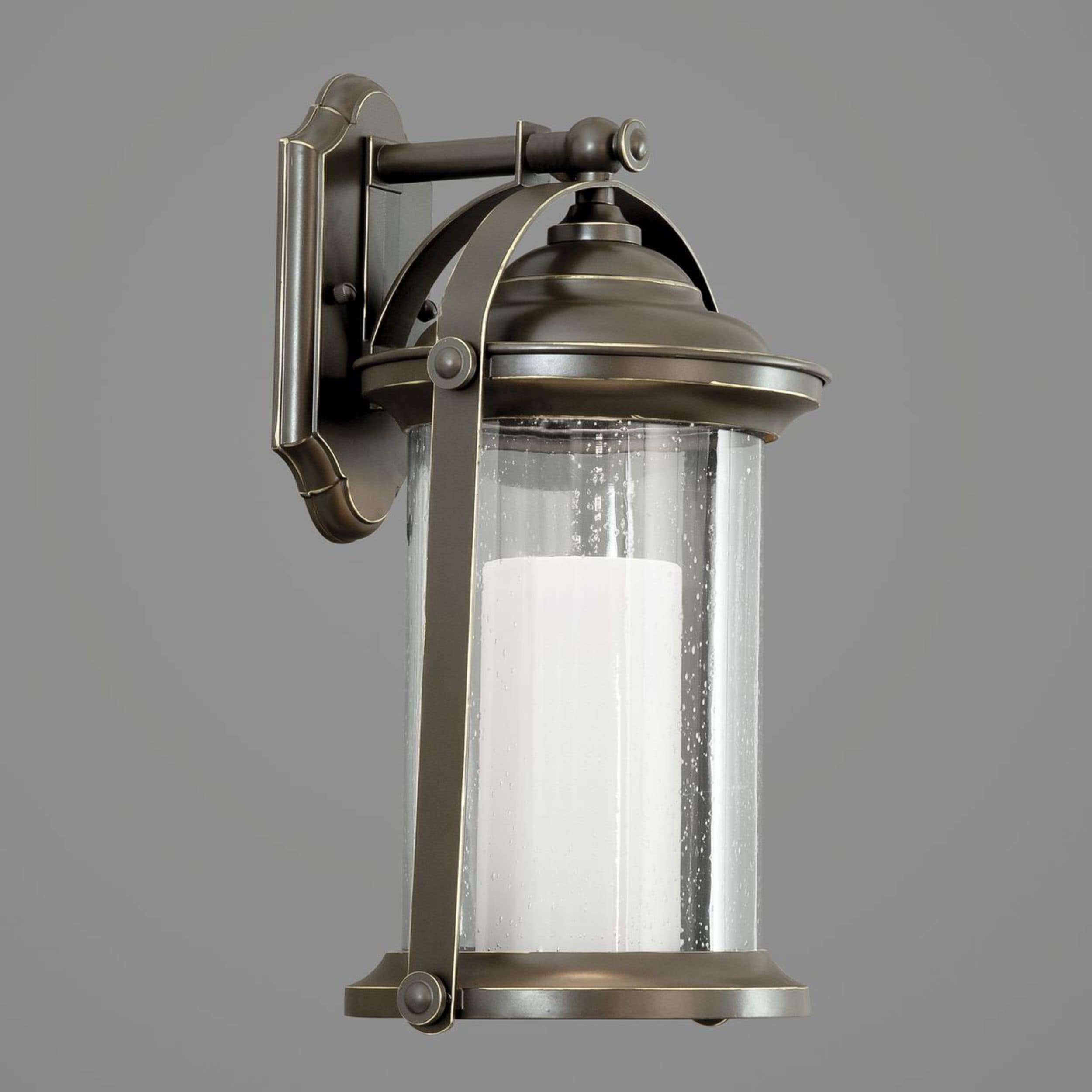 Whitacre Antique Bronze 14" LED Outdoor Wall Lantern with Seeded Glass
