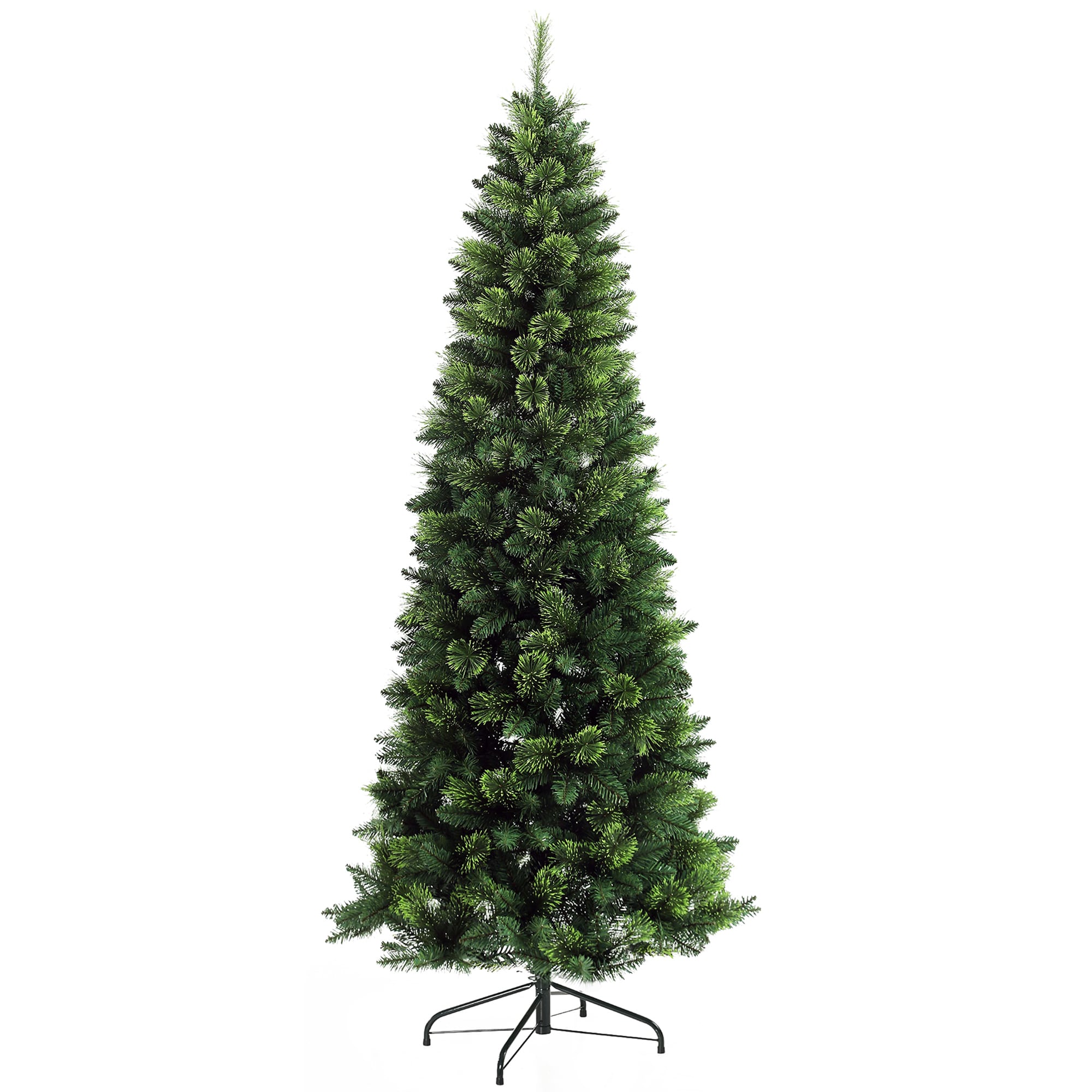 HomCom  7.5ft Tall Pencil Artificial Christmas Tree Holiday Décor with 1075 Branches Auto Open Steel Base Pine Needles Green