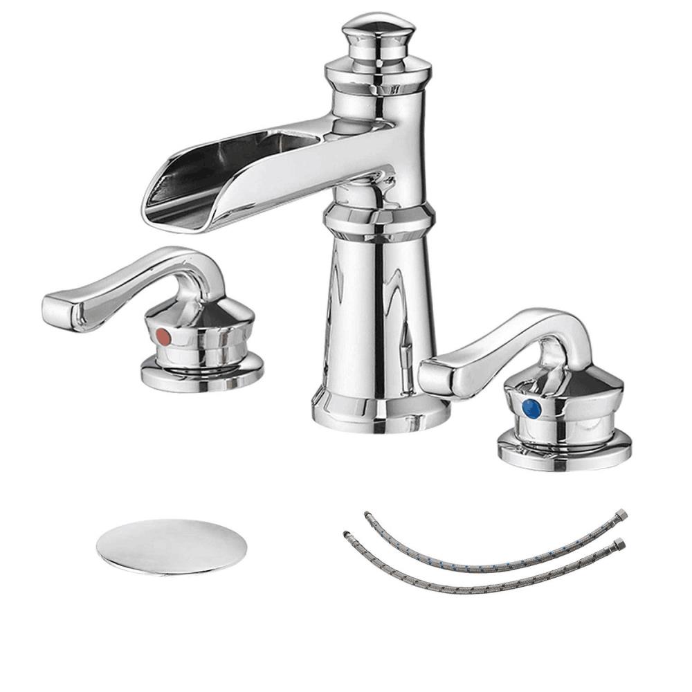 KINWELL A-96560-C-S-2 Chrome 4-in centerset 2-Handle Bathroom Sink Faucet with Drain
