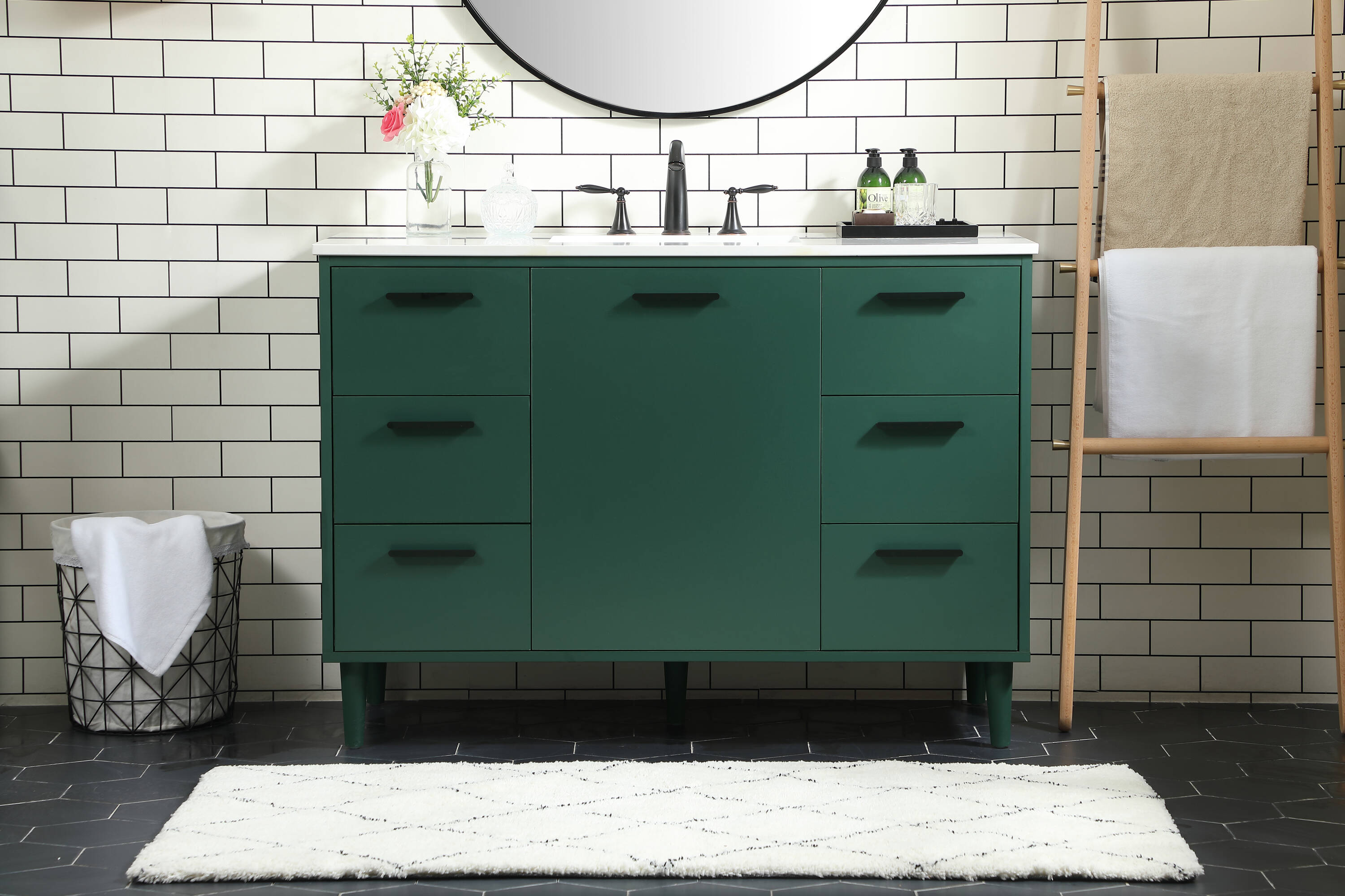 Elegant Decor HF141144MGN Home Furnishing 48-in Green Undermount Single sink Bathroom Vanity with Ivory White Engineered marble Top