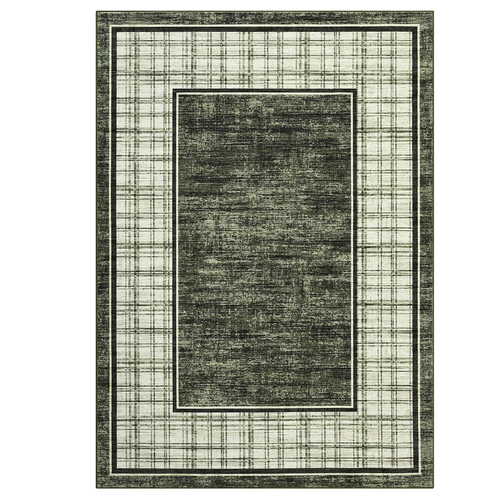 Qeetex LSN-PHK-347NFKAD 10 x 13 ft Polyester Cashmere Imitation Green Rectangular Hallway Bathroom Entryway Kitchen Office Foldable Geometric Modern Washable Area Rug