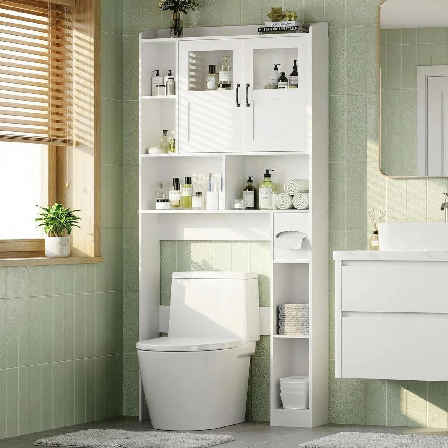 Garvee 31.5-in x 67.4-in x 7.87-in White 6-Shelf Over-the-Toilet Storage