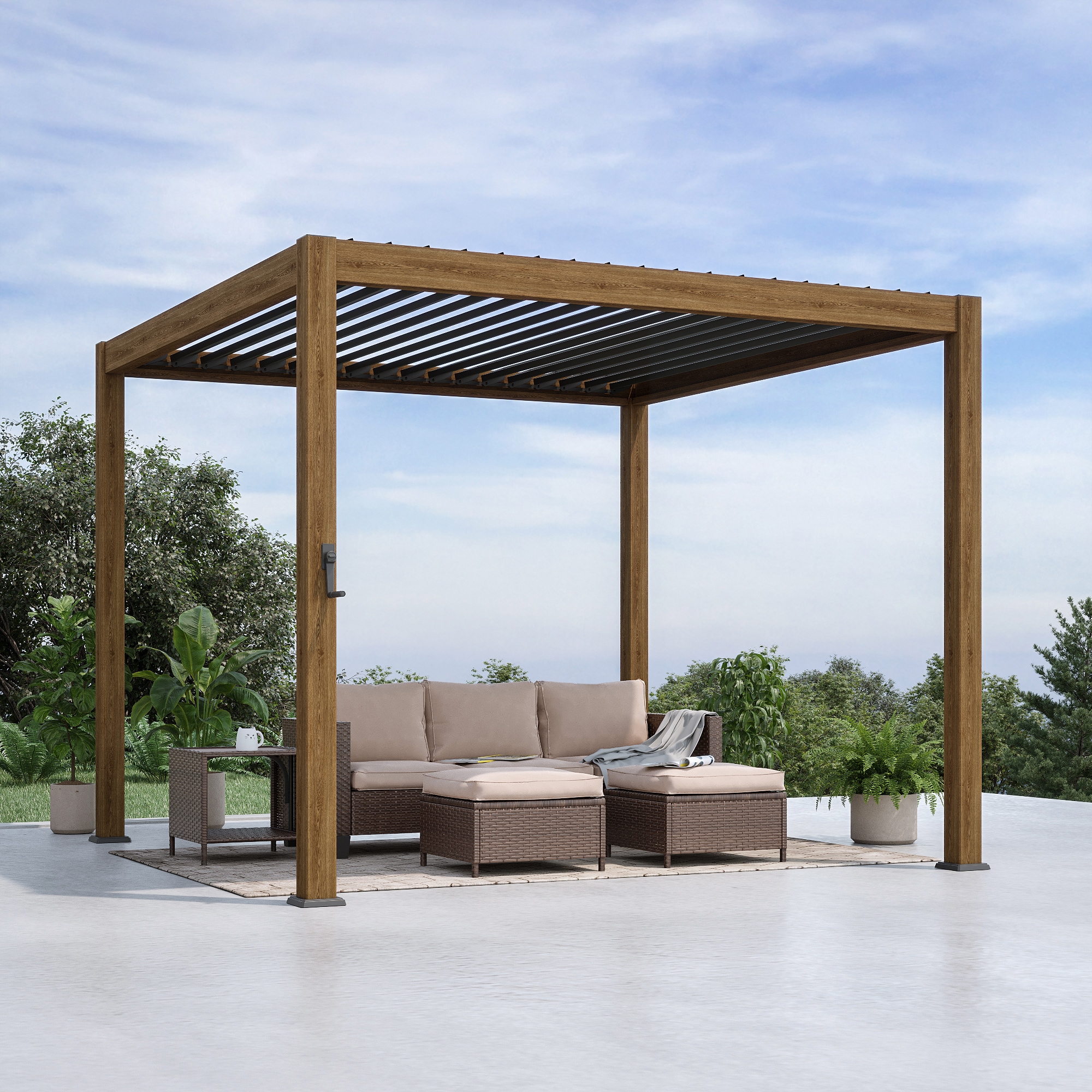 ACEGOSES LW-PLT-1010WD Nordica Skytop 10-ft W x 10-ft L x 7-ft 11-in H Woodgrain Metal Freestanding Pergola