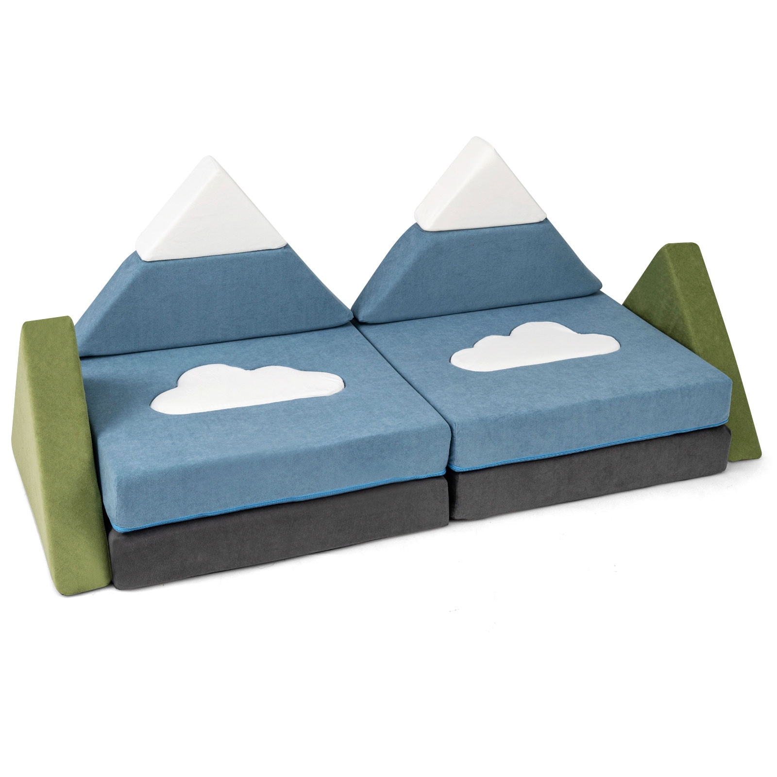Slickblue - 20.5 inch Blue and Green Upholstered Non Stackable Kids Convertible Foam Play Couch C...