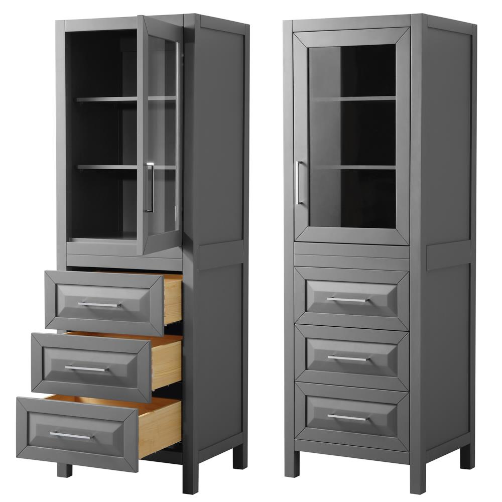 Wyndham Collection Daria 24-in x 71.25-in x 20-in Dark Gray with Polished Chrome Trim Freestanding Soft Close Linen Cabinet