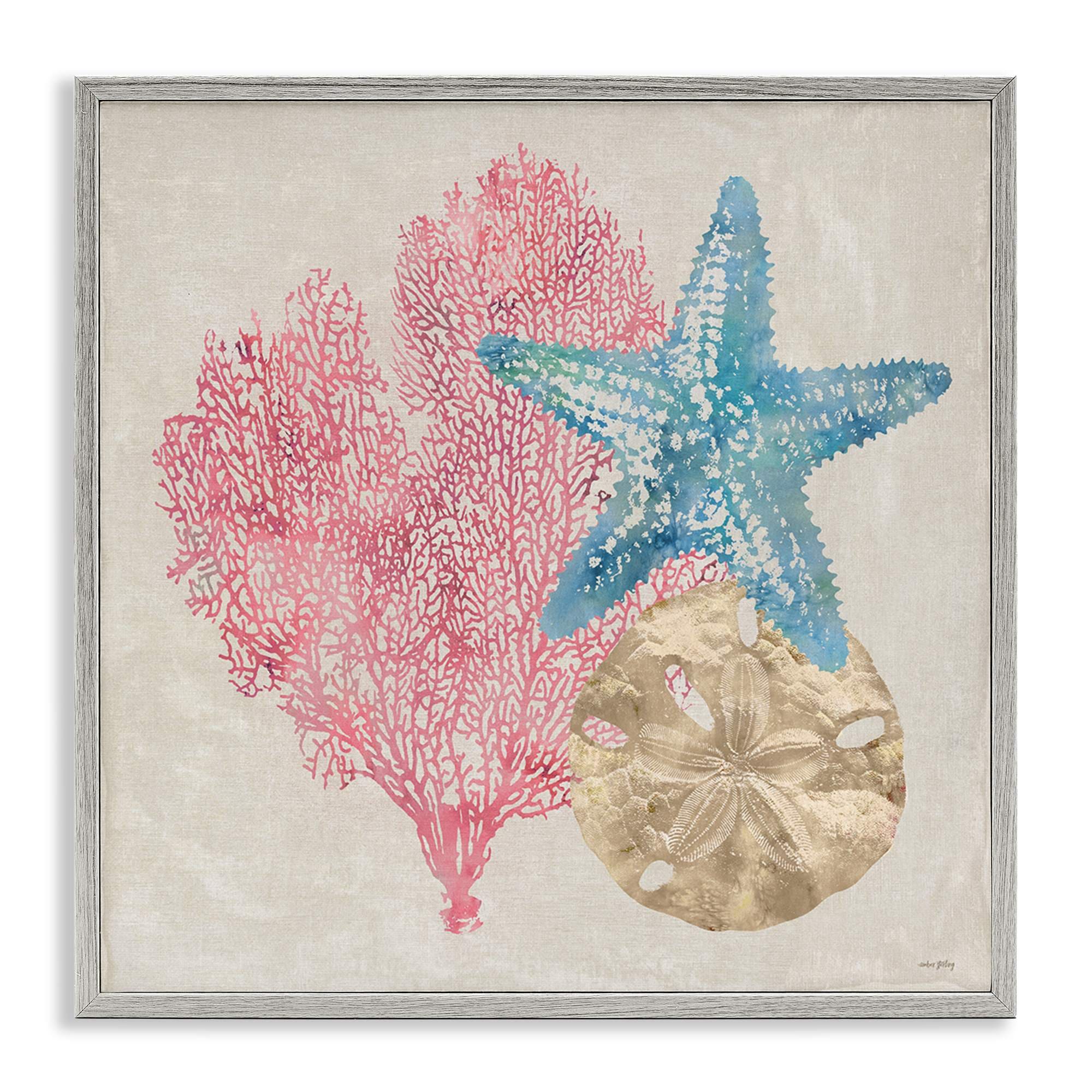 Stupell Industries - Sea Life Trio on Beige Gray Framed Giclee Art By Amber Sterling 12 x 12
