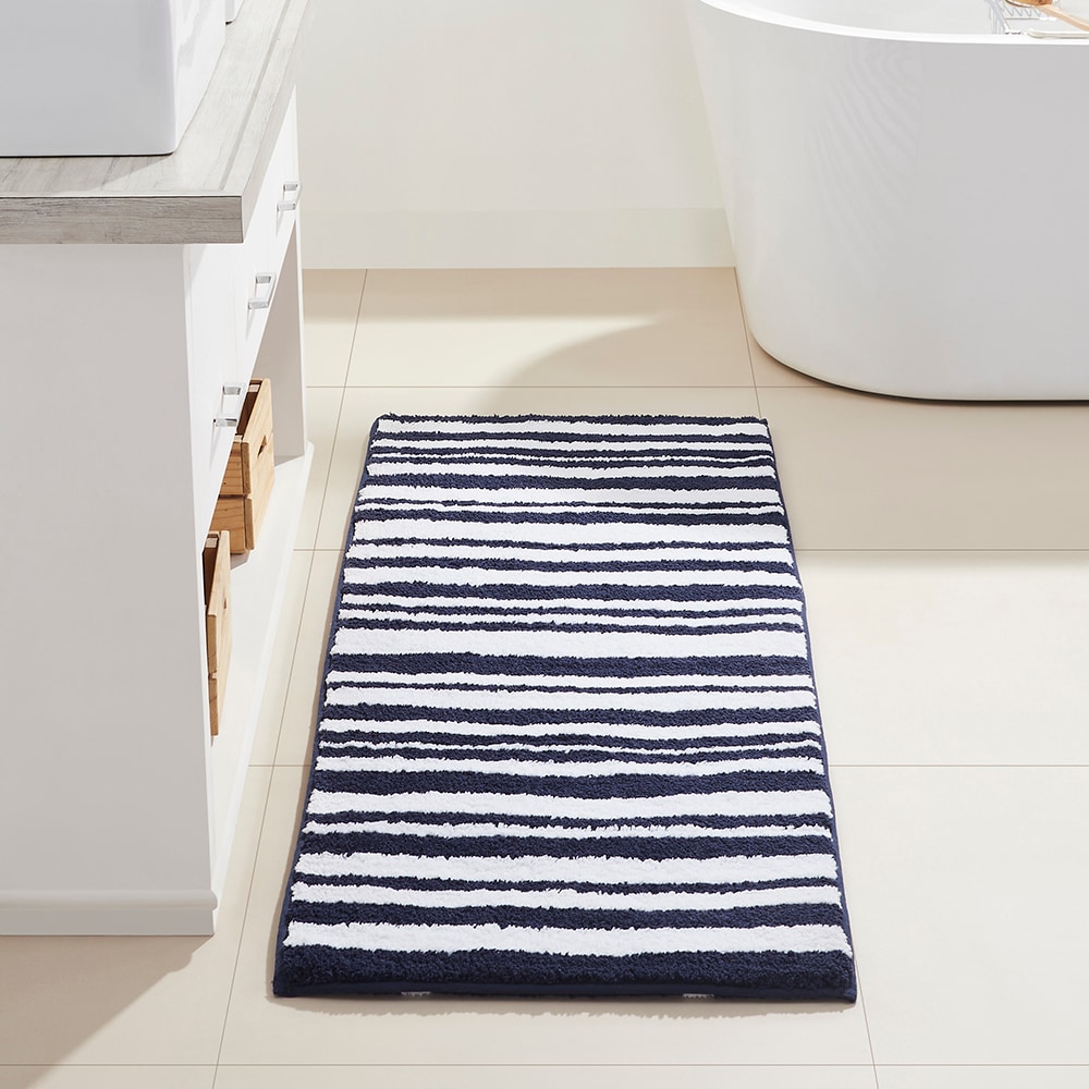 Better Trends 34-in x 21-in Aqua Polyester Bath Rug in the