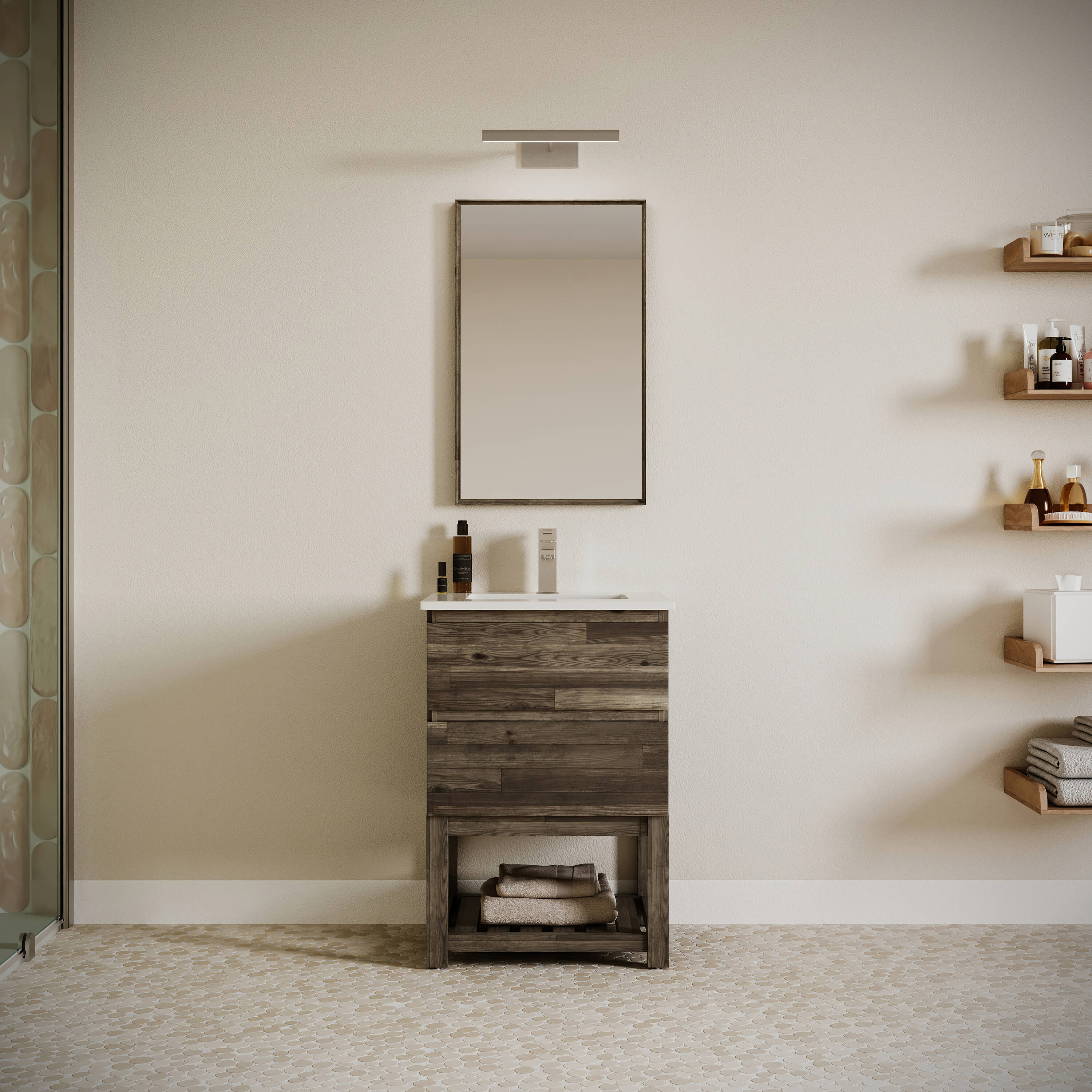 Fresca FVN3124ACA-FS Formosa 24-in Acacia wood Undermount Single sink Bathroom Vanity with White Quartz Top (Mirror Included)