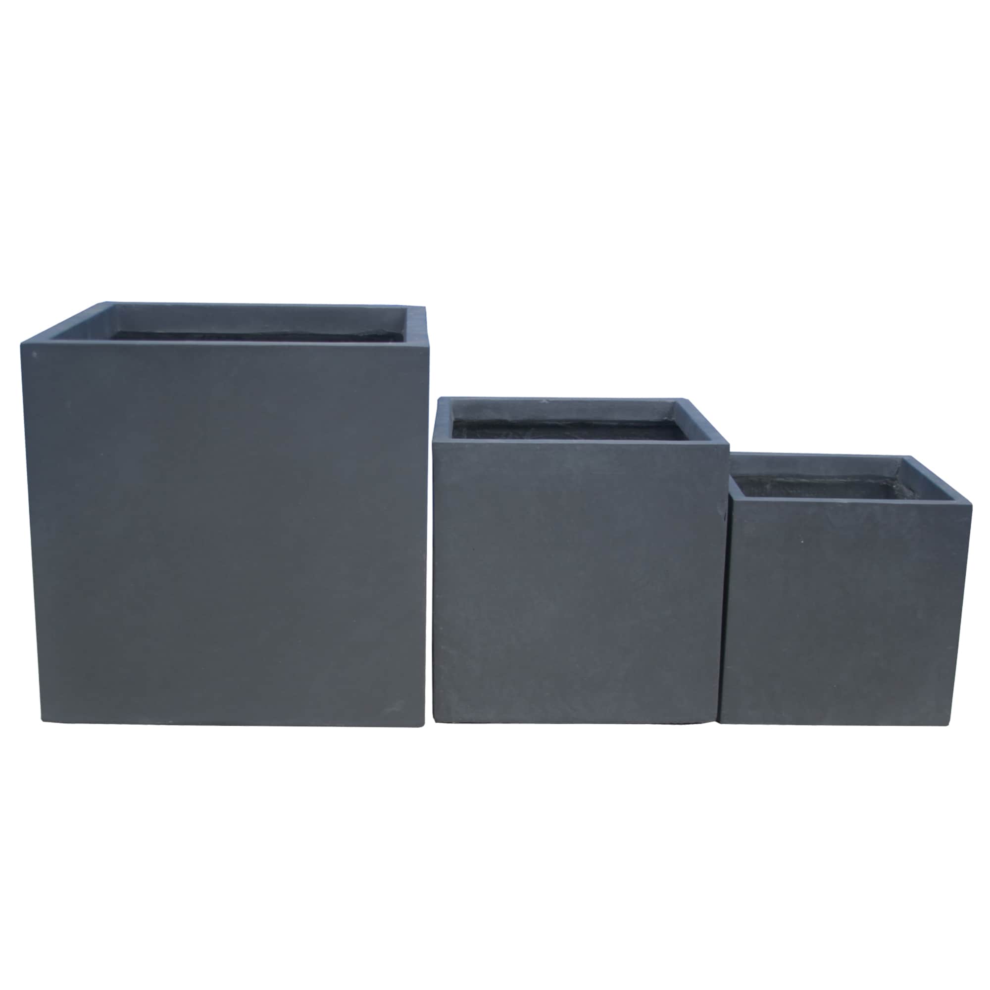 KANTE RF0001ABC-C60121 3 -Pack Square 16.0-Inches W Extra Large Black Concrete Contemporary/Modern Indoor/Outdoor Planter with Drainage Holes