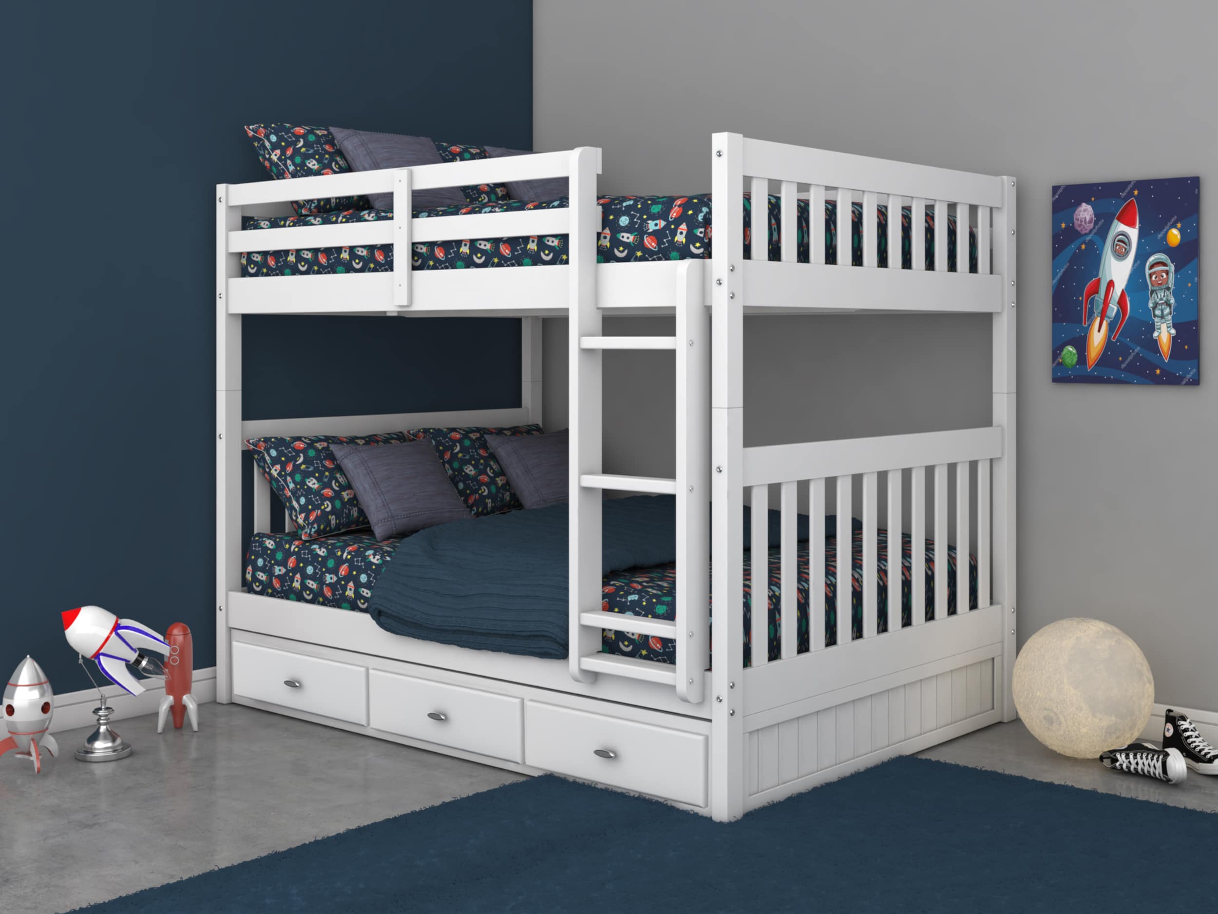 OSHOME 80215K3-22 Casual White Full Over Full Bunk Bed