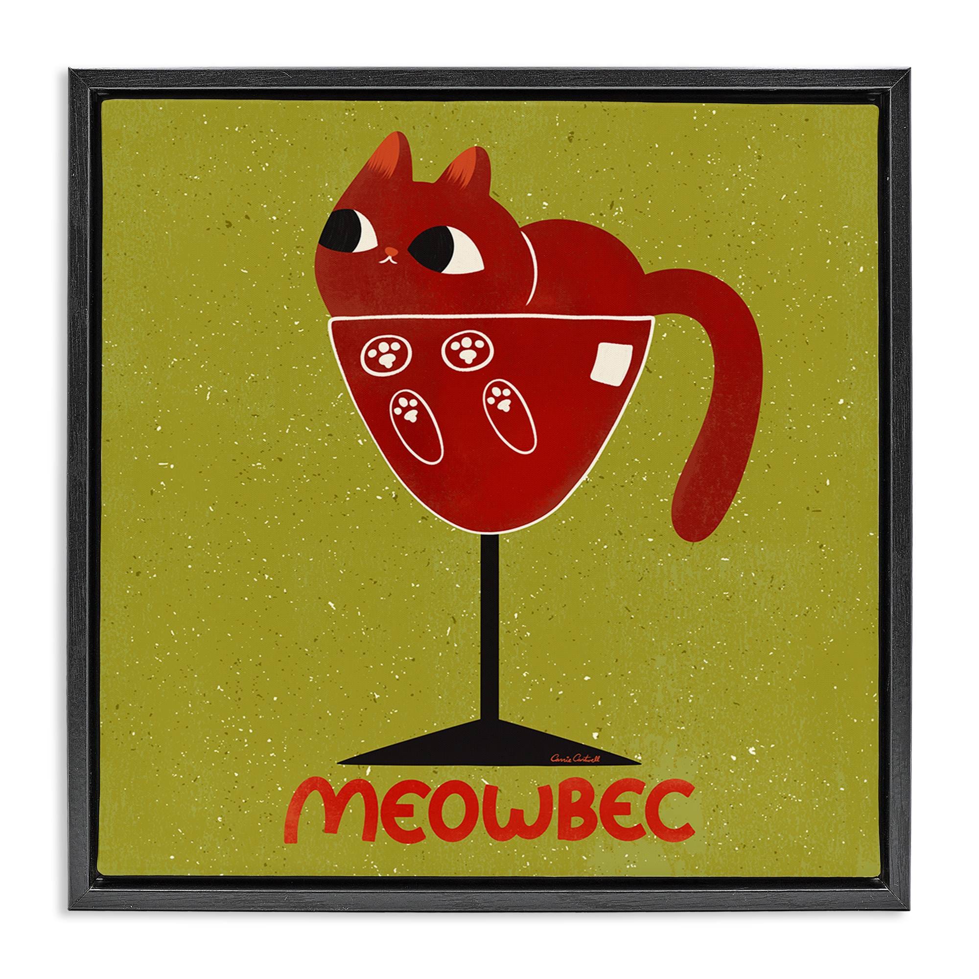 Stupell Industries BS-852-FFB-24X24 Meowbec Cat Wine Black Framed Floater Canvas Wall Art By Carrie Cantwell 25 x 25