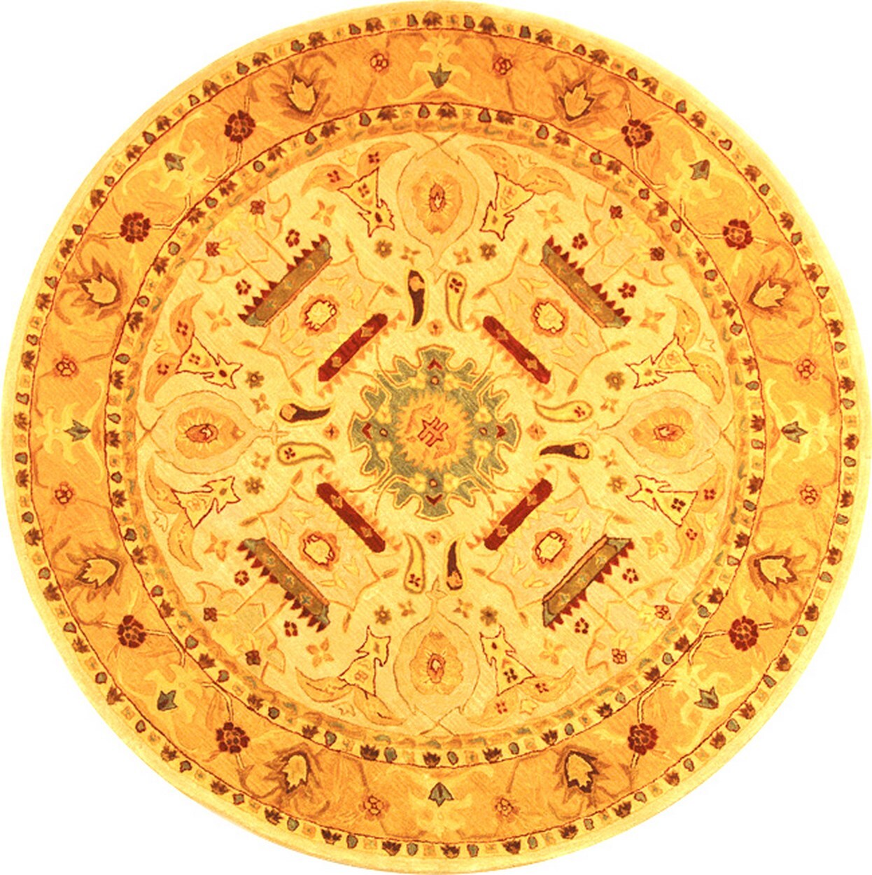 Handmade Ivory and Gold Round Wool Area Rug