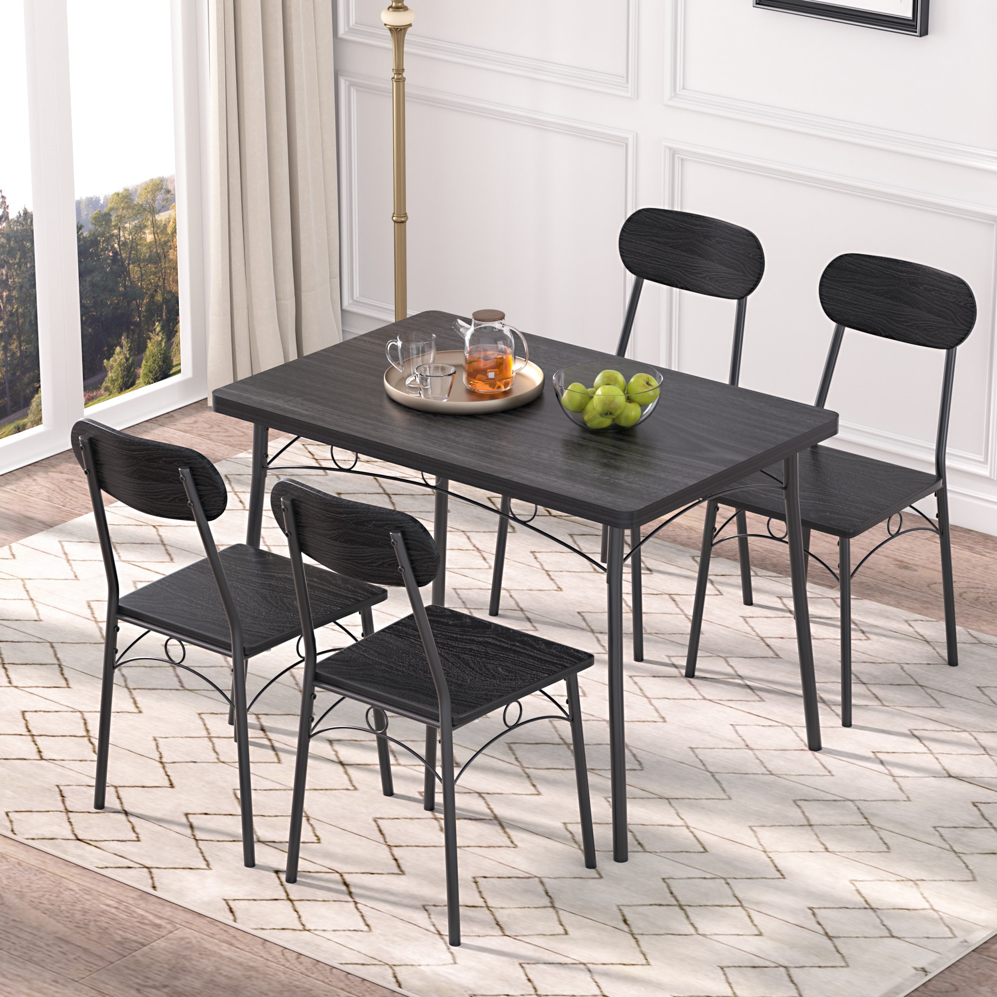 Vecelo LOE-MX-TC10-BLK 5 Pieces Dining Set For 4 Person