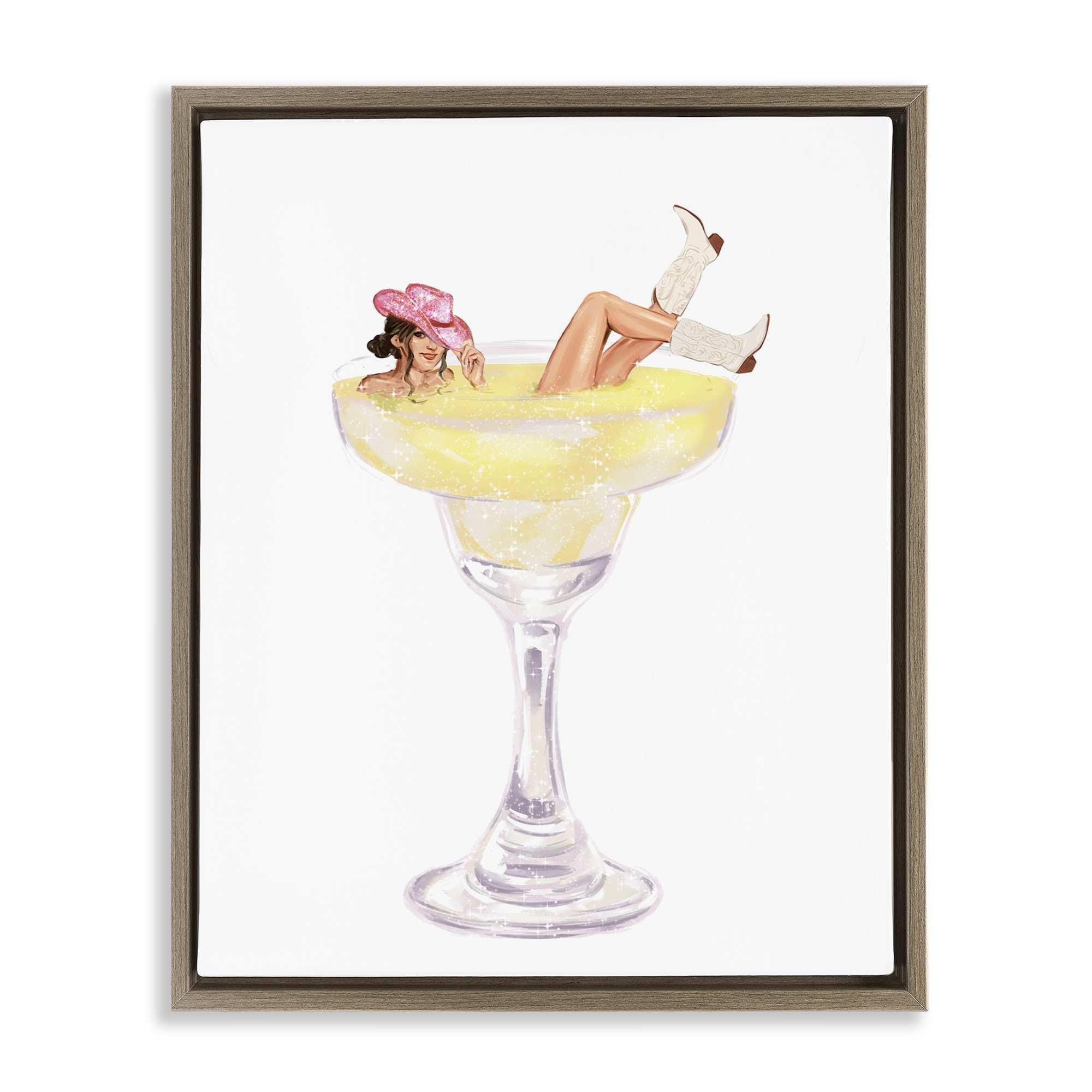 Stupell Industries BT-198-FFE-24X30 Glam Cowgirl in Margarita Brown Framed Floater Canvas Wall Art By Ziwei Li 25 x 31