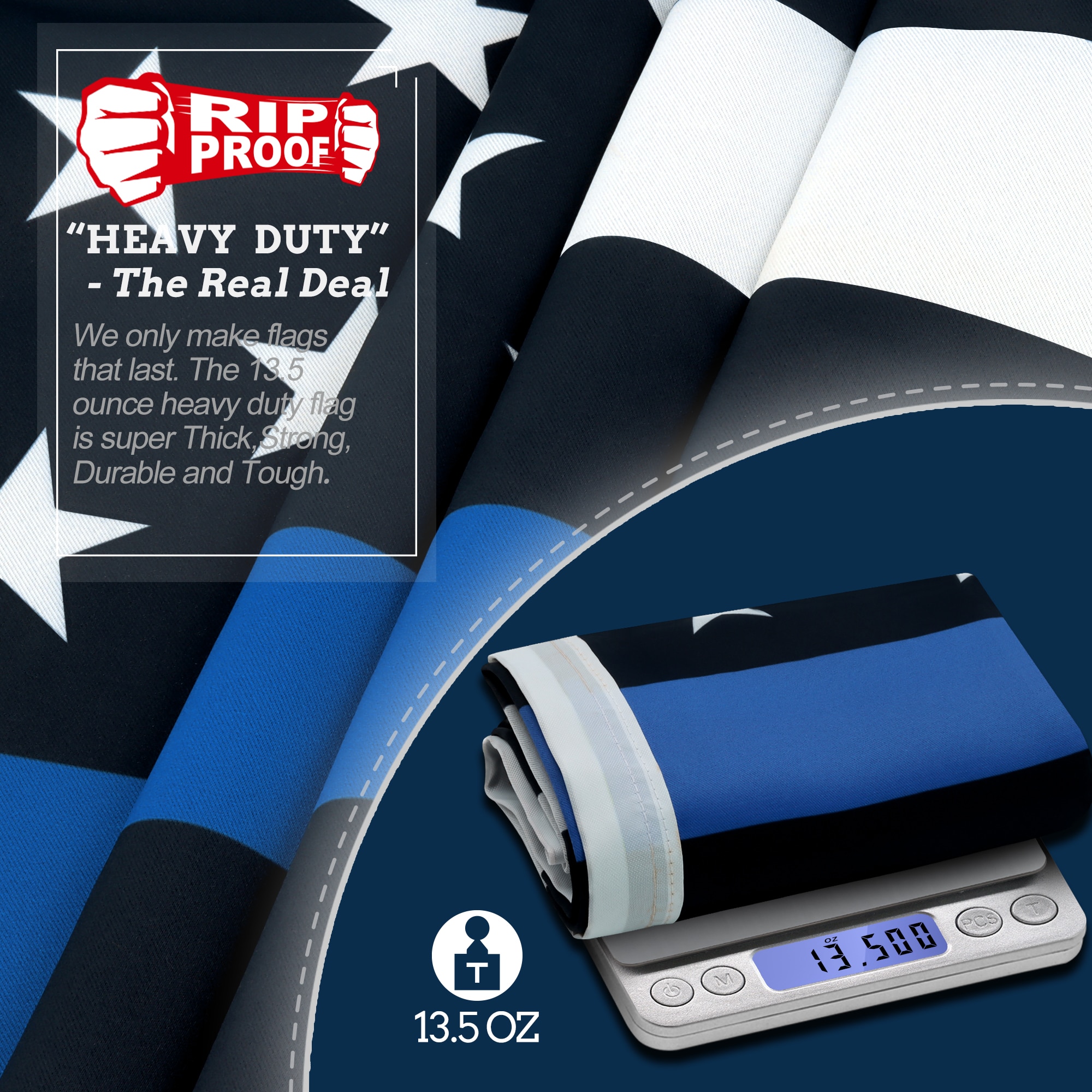 Rip-Proof Double-Sided Thin Blue Line USA Flag 3x5 Feet