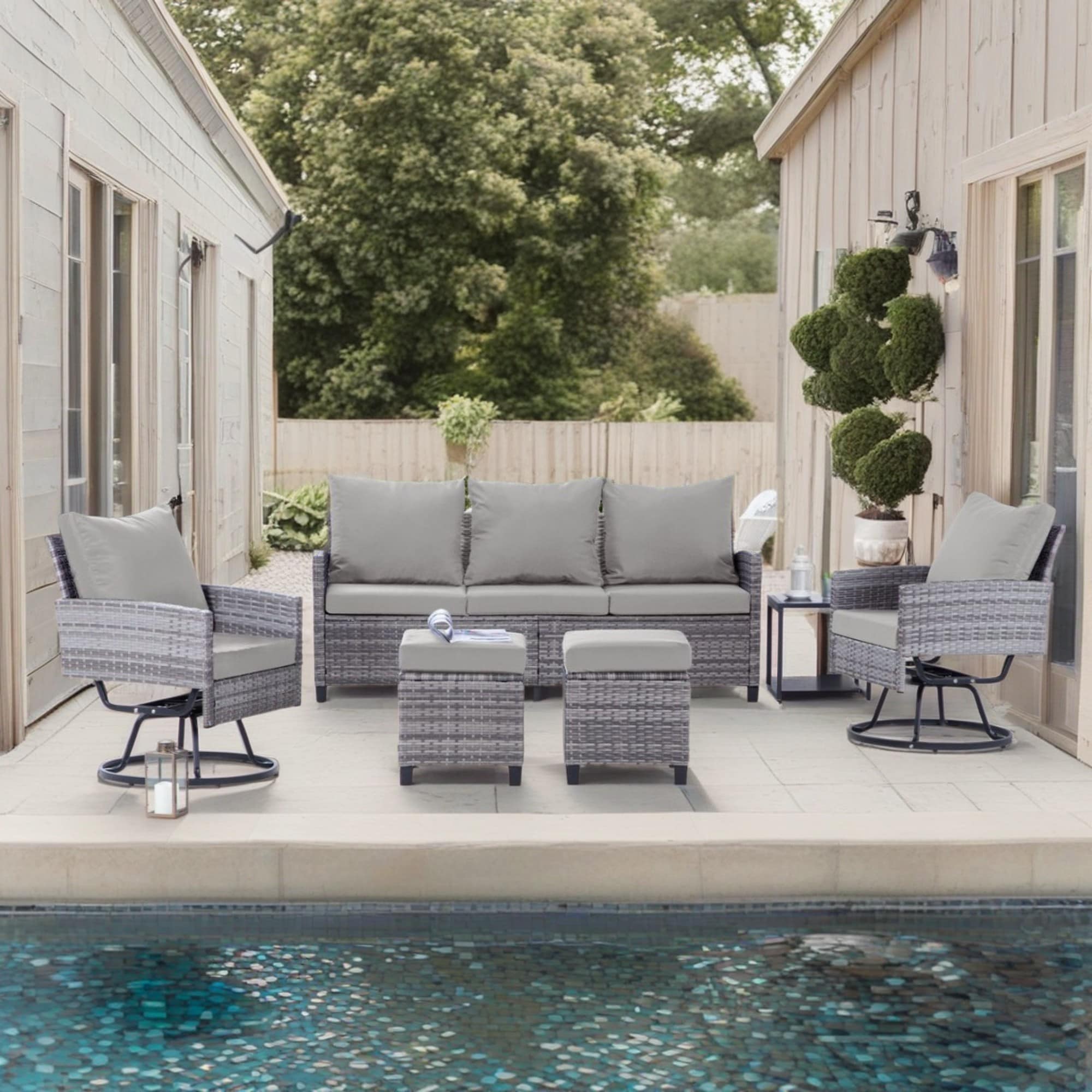 EarlGrove LS-MZ300712GYGY 7 -Piece Wicker Patio Conversation Set with Gray Cushions