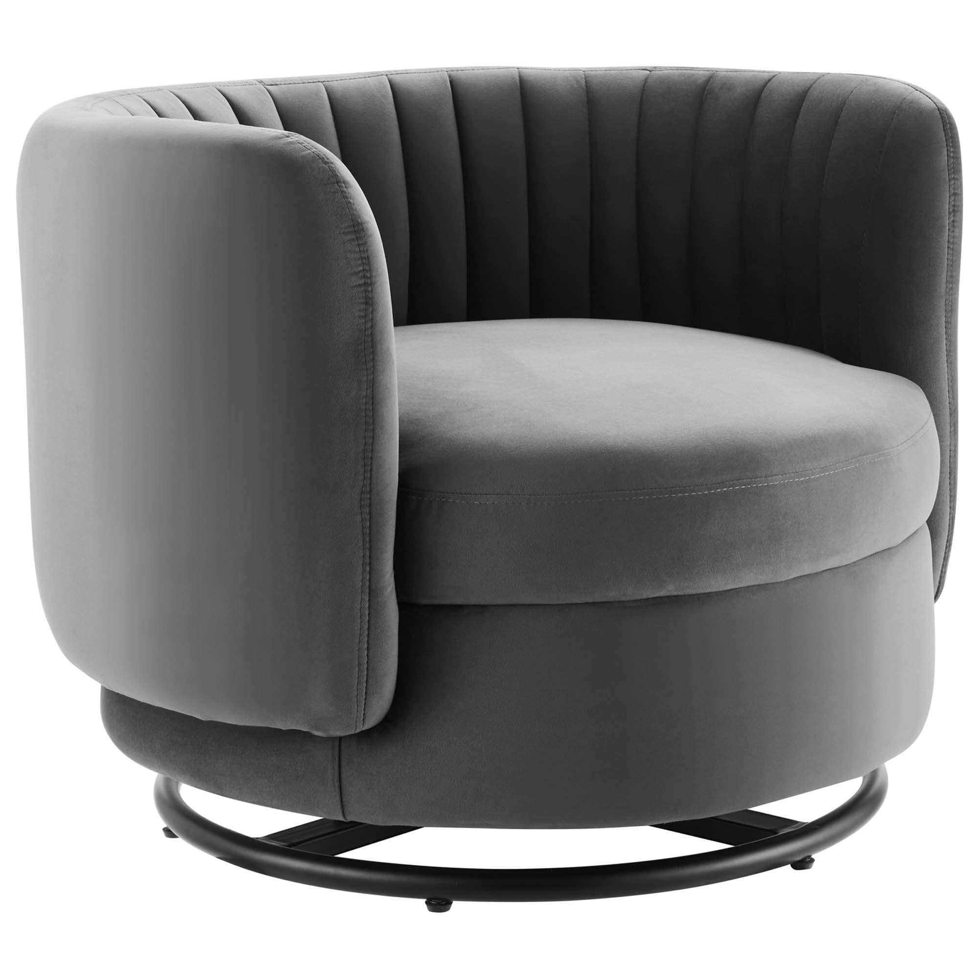  Embrace Tufted Performance Velvet Swivel Chair in Black Gray