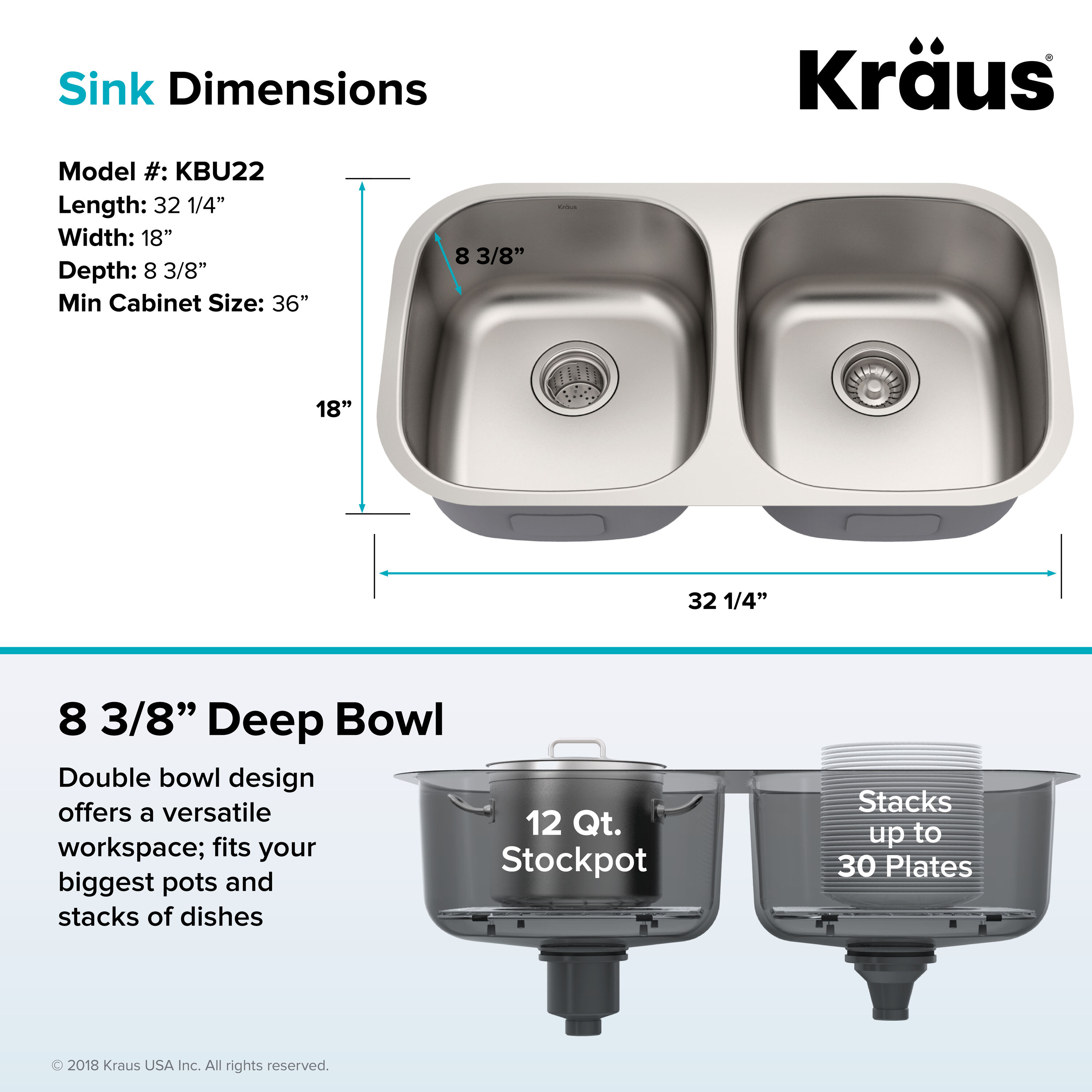 Kraus Premier Kitchen Sink Undermount 32.25-in x 18-in Stainless