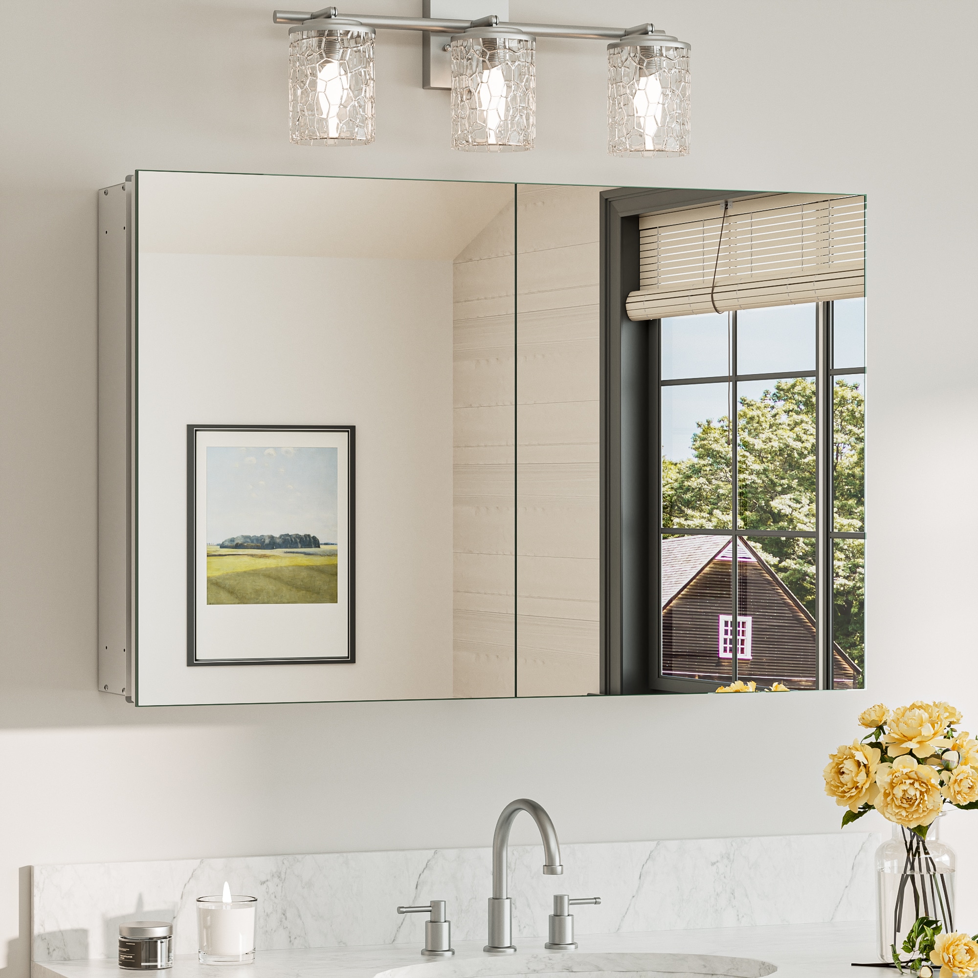 TETOTE 24 x 36 in Silver Frameless Surface/Recessed Aluminum Mirrored Rectangle Medicine Cabinet With Adjustable Shelves #LSC-TE-3624SI-M11