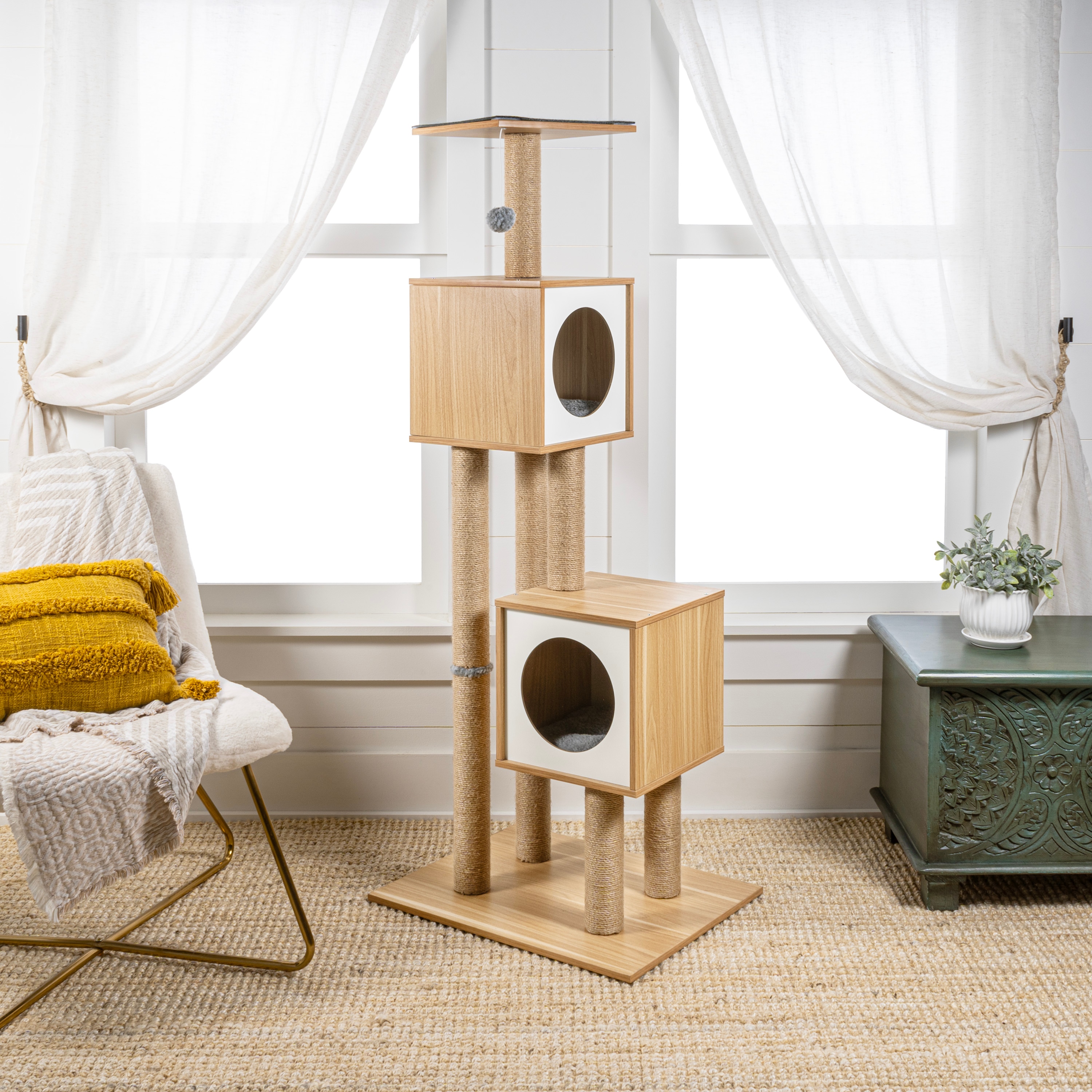 Sawyer 56" 3-Tier Natural Wood and Jute Cat Tree Condo
