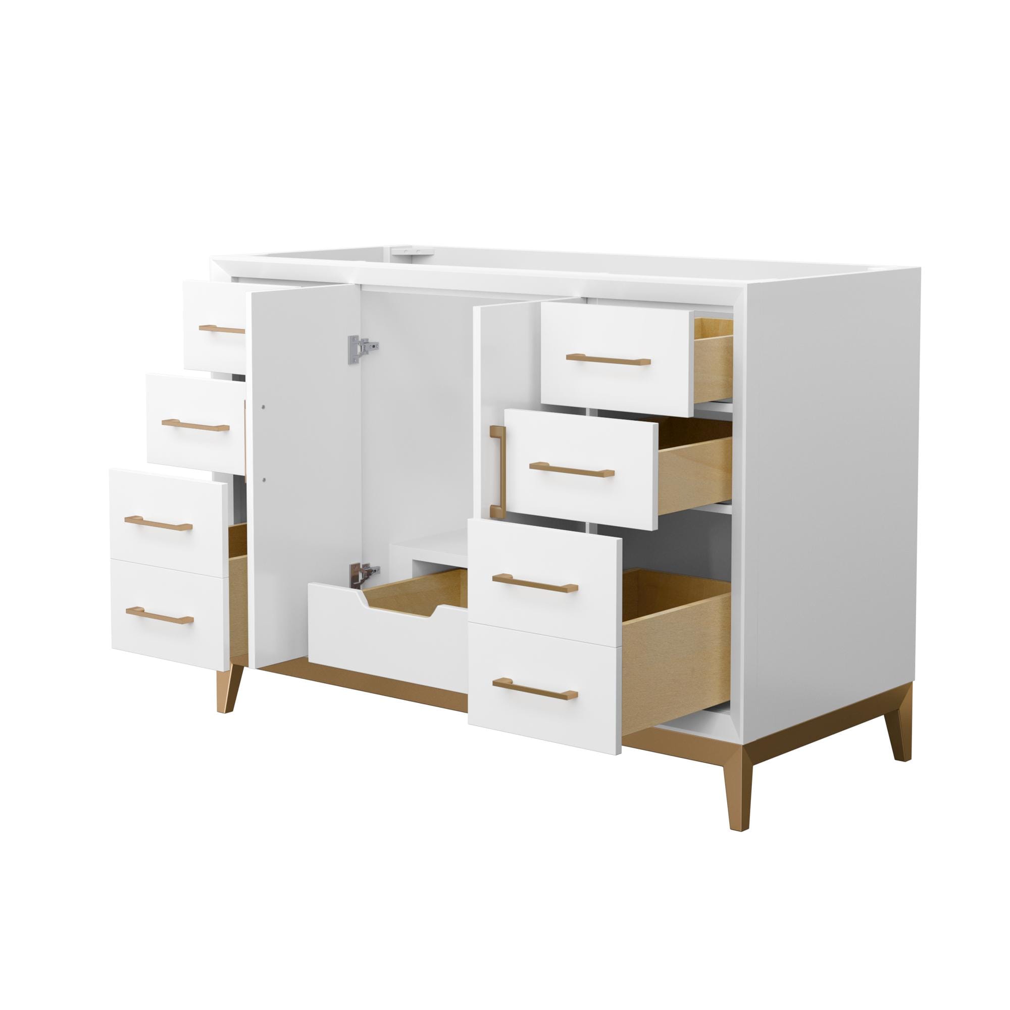 Amici 48" White Freestanding Vanity with Satin Bronze Trim
