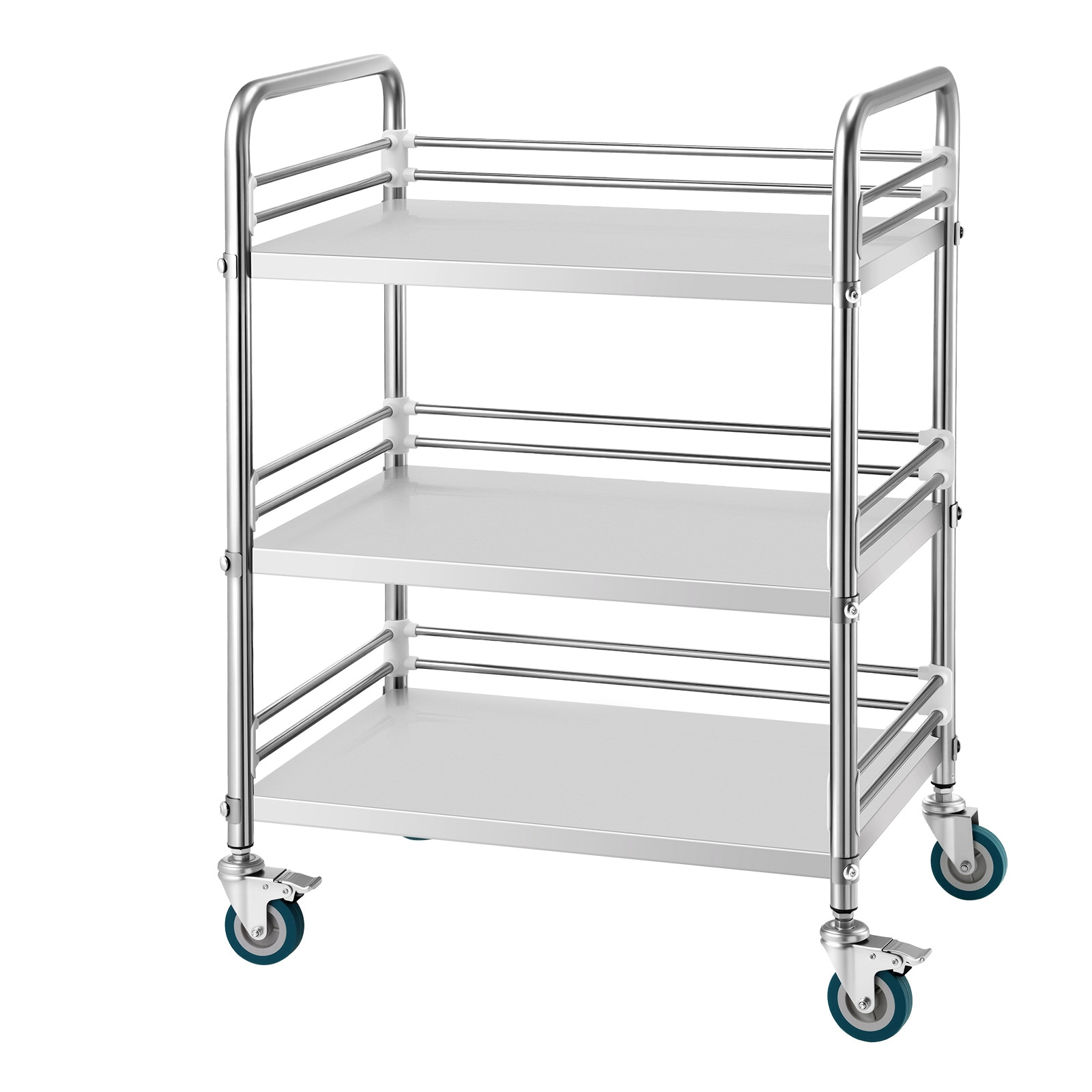 GIVIMO Stainless Steel Cart 3-Tier Rolling Lab Utility Cart 220-lb Capacity with Lockable PU Wheels and Height Adjustable Top Tray for Salon Spa Clinic and Restaurant