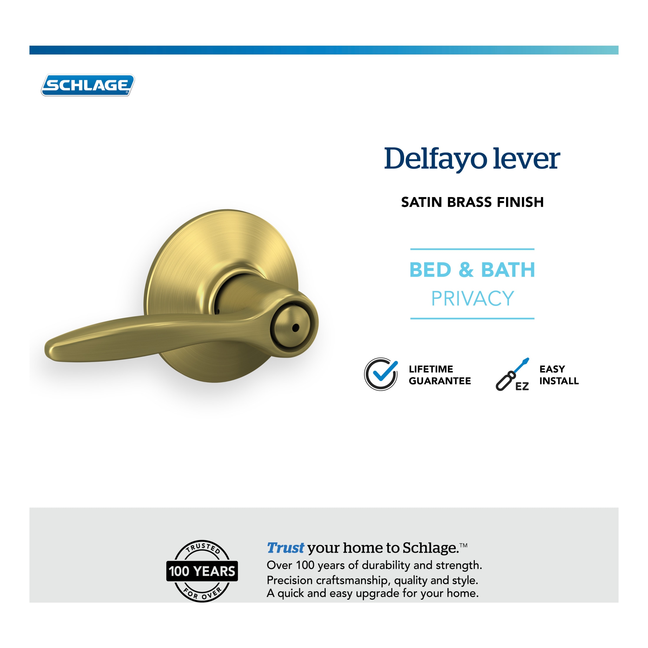 Schlage Remsen-Davlin Satin Brass Entry Door Exterior Handle with  Decorative Lever in the Handlesets department at