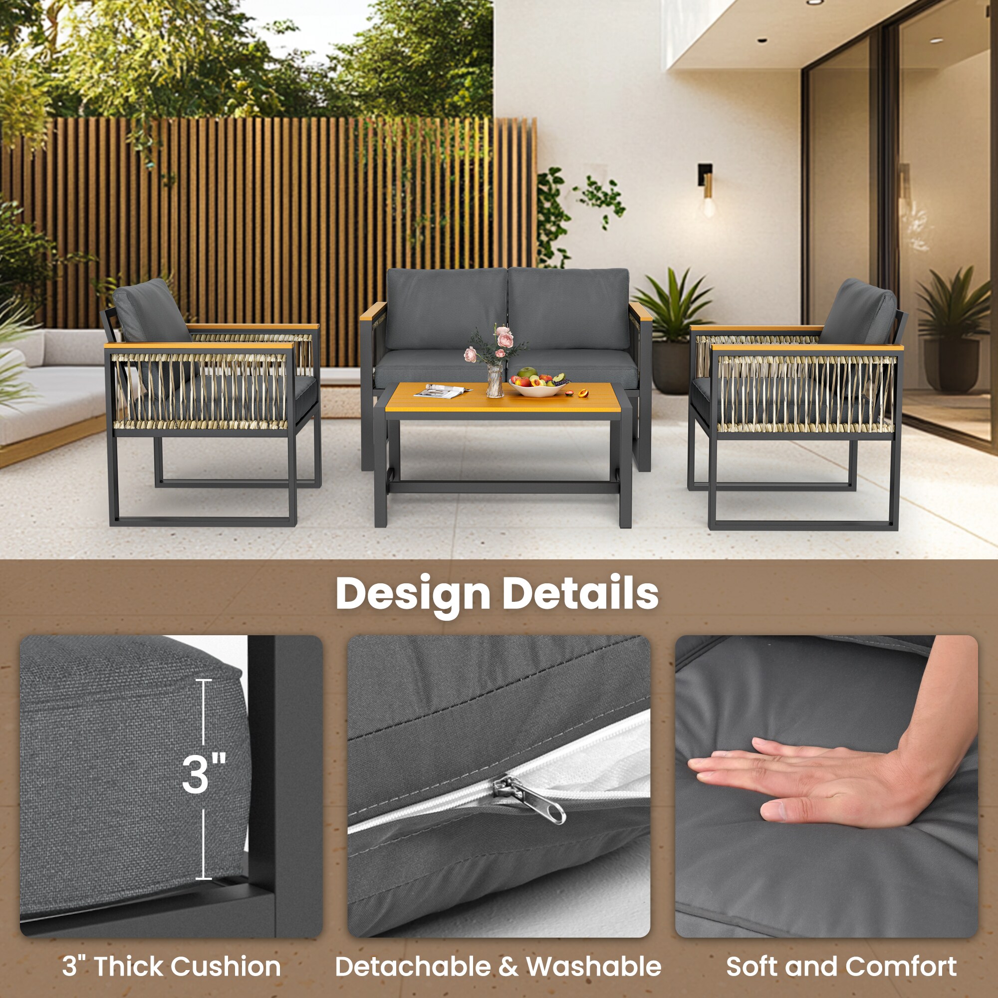 PamaPic TB-SF-4JT-M-WL1 Patio-Conversation-Sets - View #4