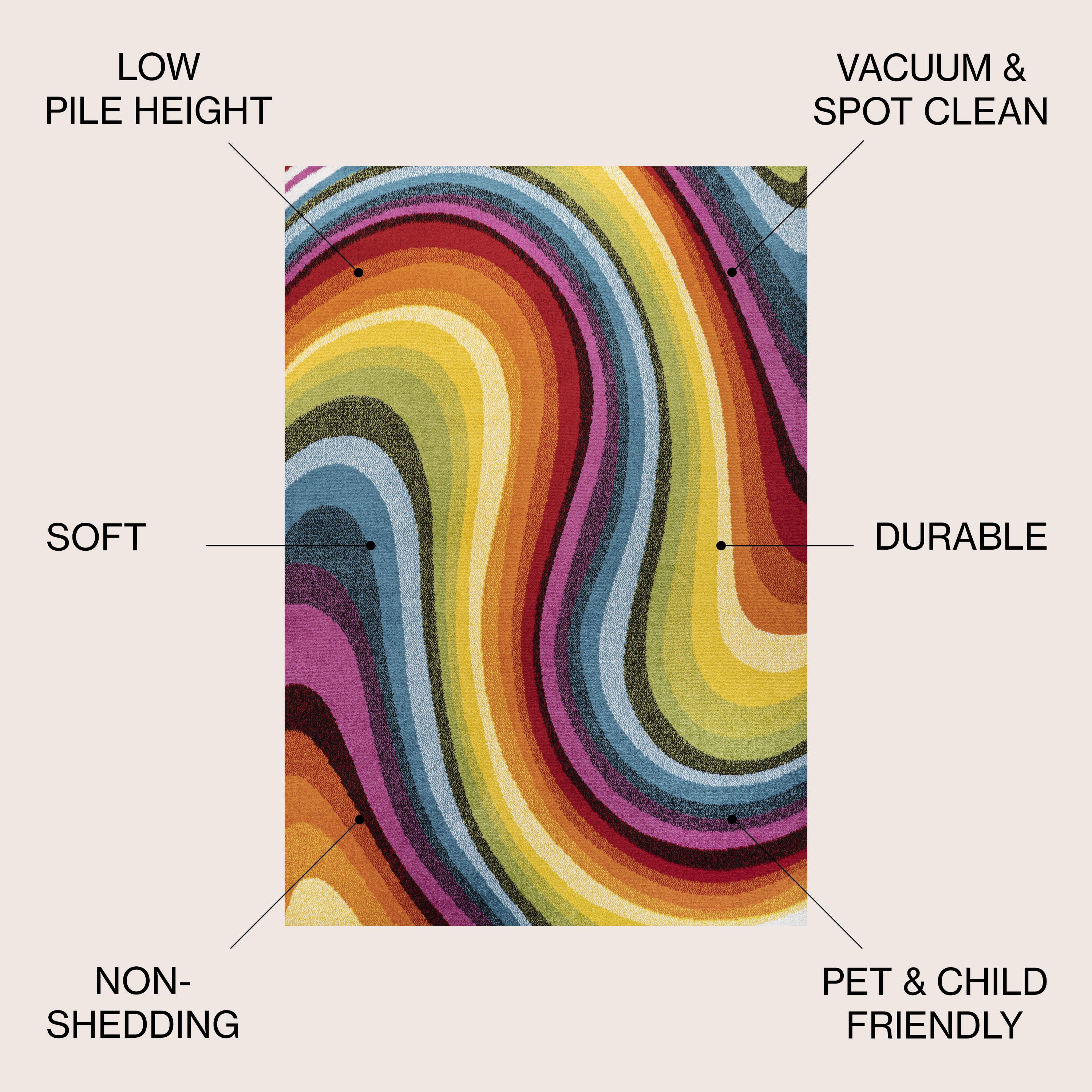 Colorful Abstract Swirl Multicolor 5 x 8 Area Rug