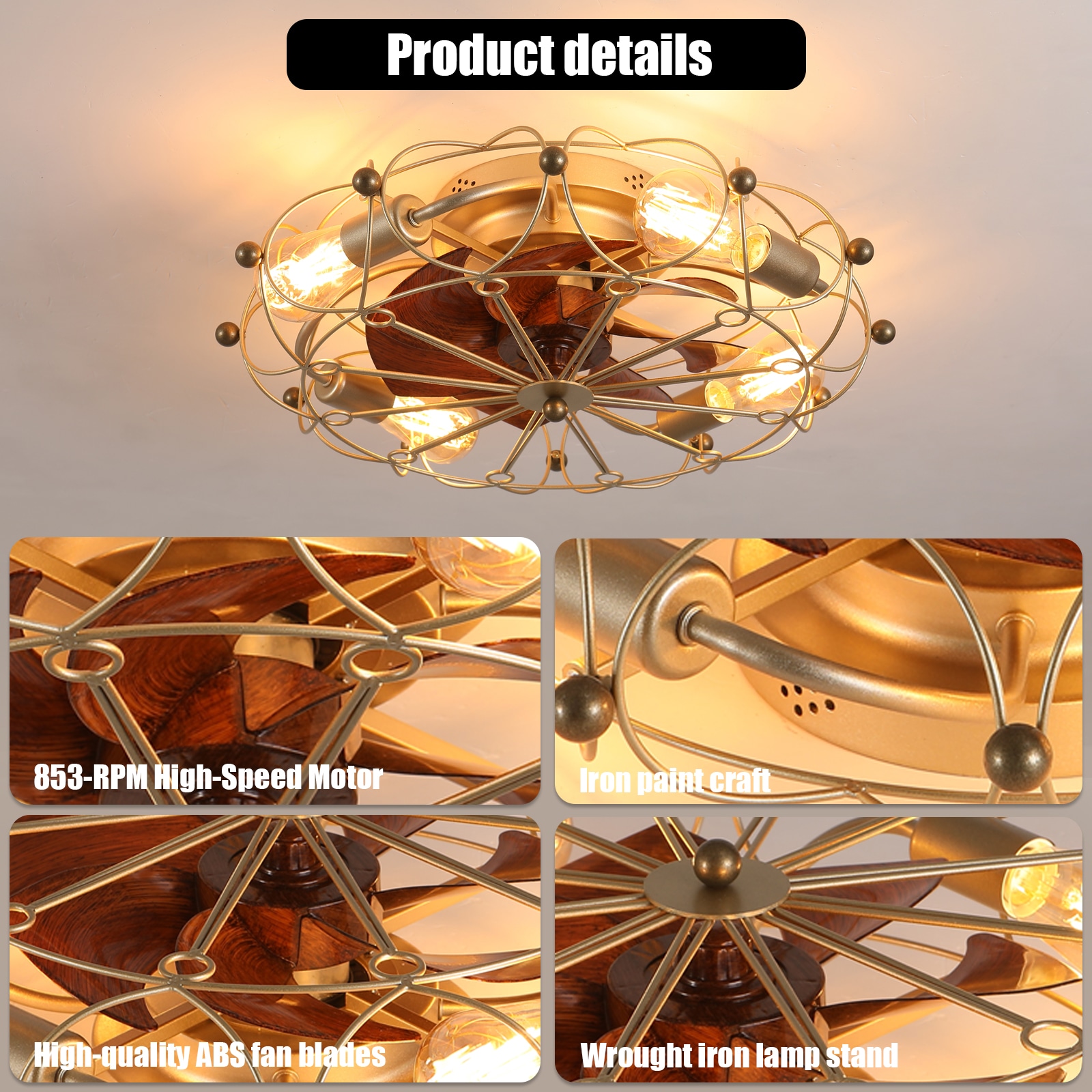 WELLFOR AMHEM-04BK Ceiling-Fans - View #3