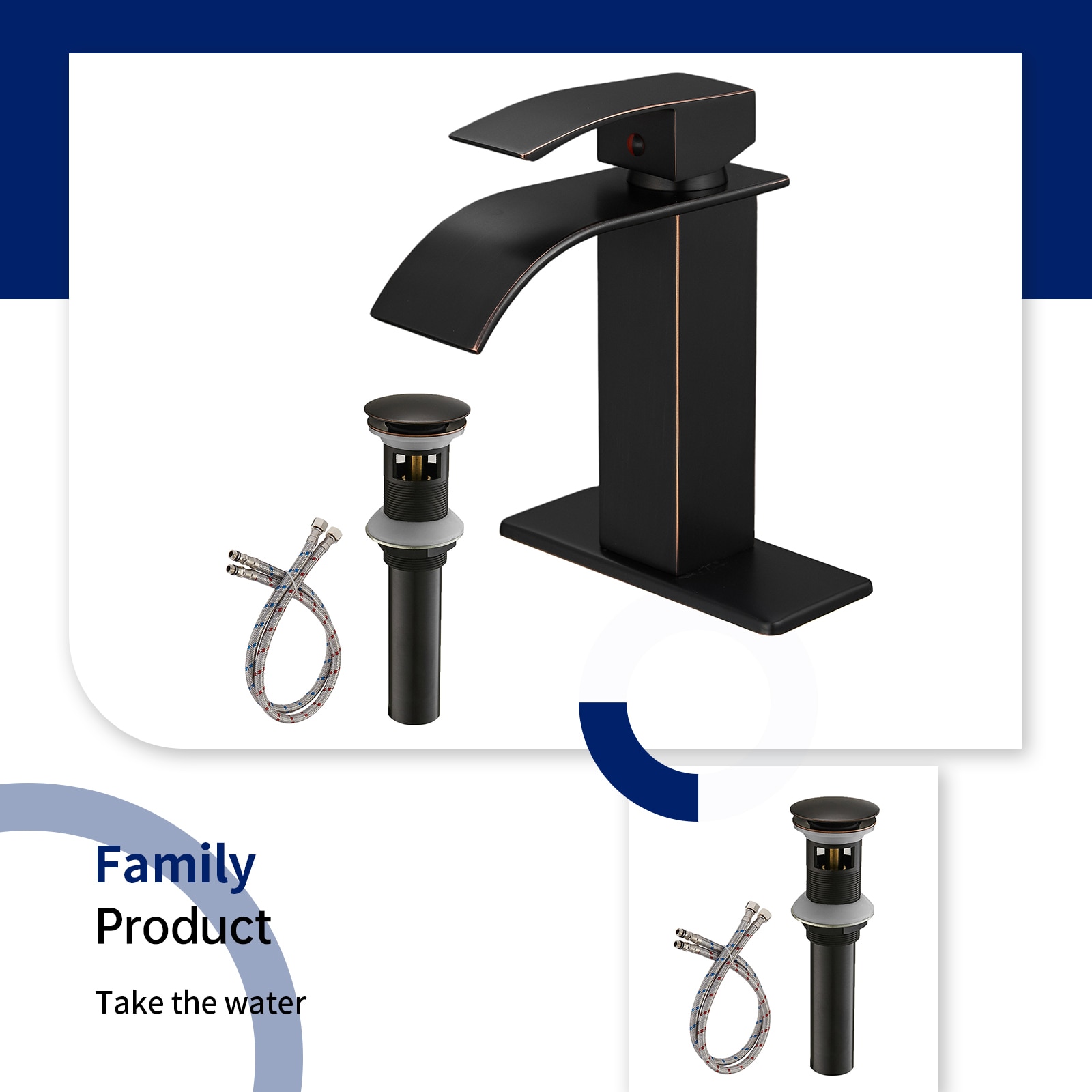 Oil Rubbed Bronze Single Handle Waterfall Bathroom Faucet with Drain