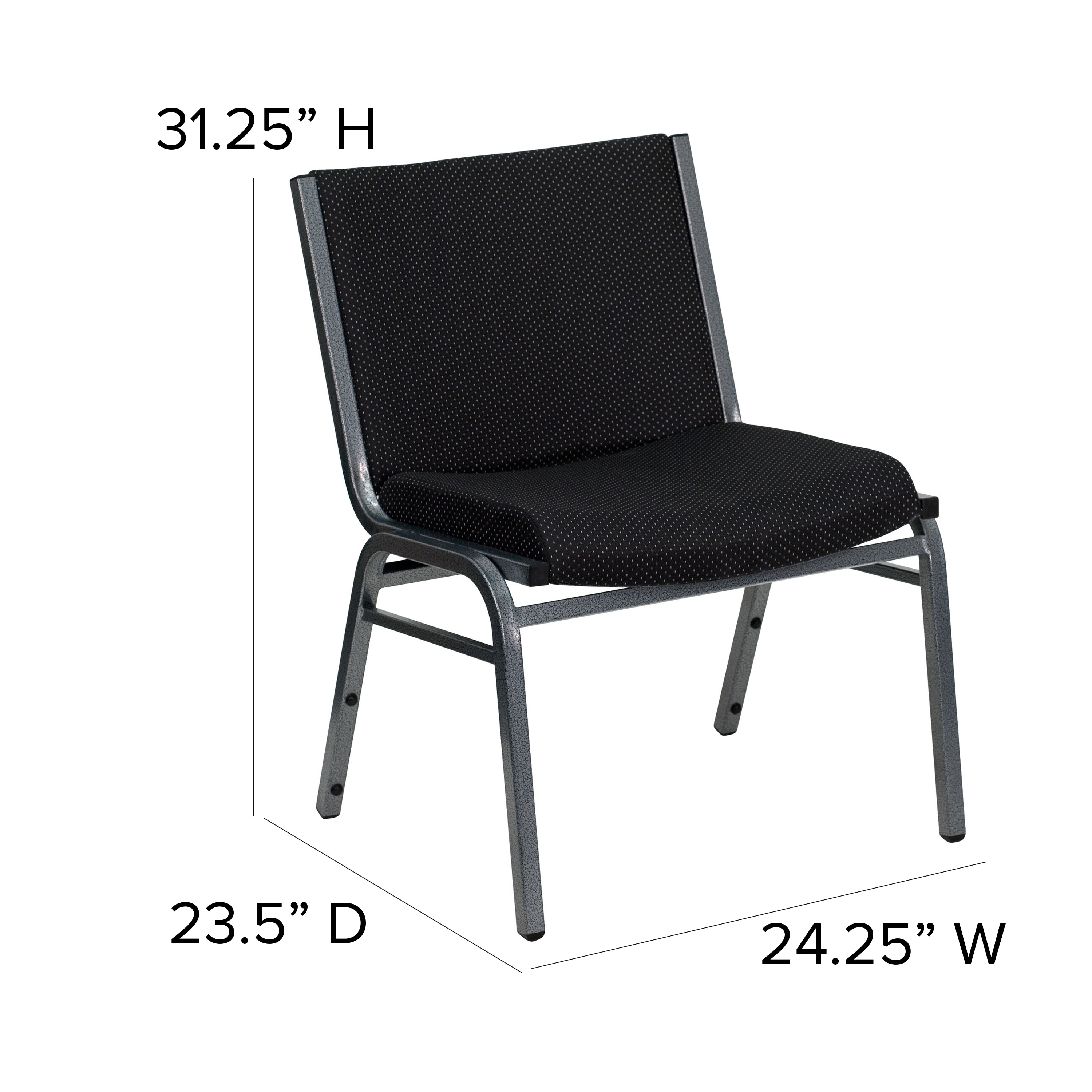 Contemporary Black Fabric & Silver Metal Stackable Chair Duo
