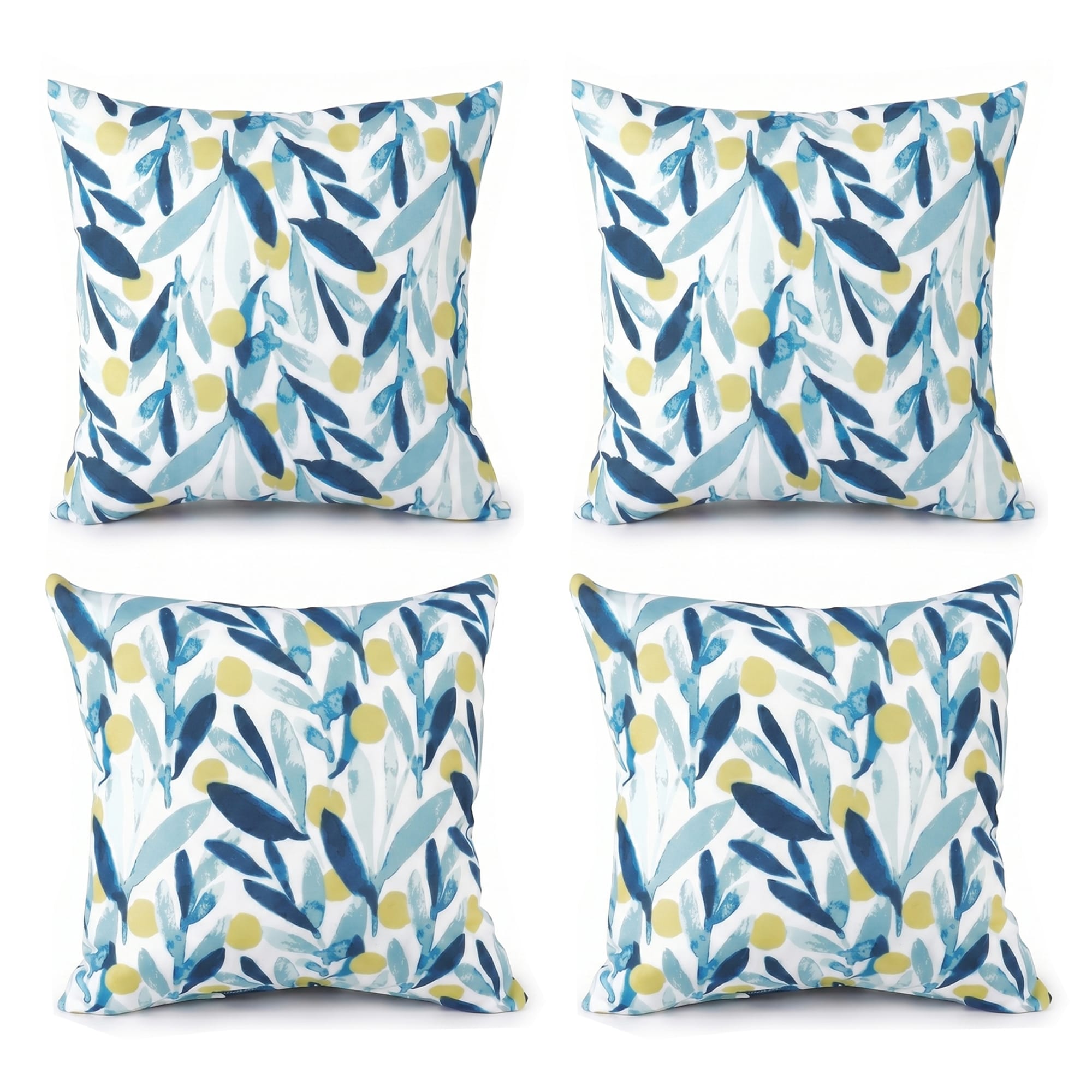 LUXEYARD 4 Pack Outdoor Pillow Covers ONLY 18x18 inch Water Repellent Decorative Cushion Covers for Patio Furniture Garden Porch Balcony and Outdoor Sofa Coastal Leaves Blue