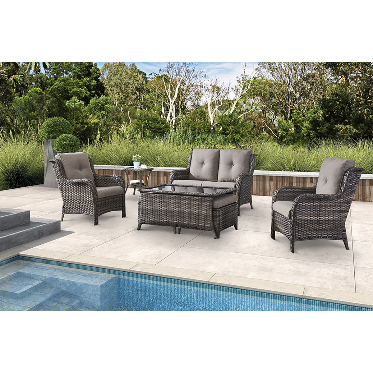 Rilyson FS039017016019026-2 7 -Piece Wicker Patio Conversation Set with Gray Cushions