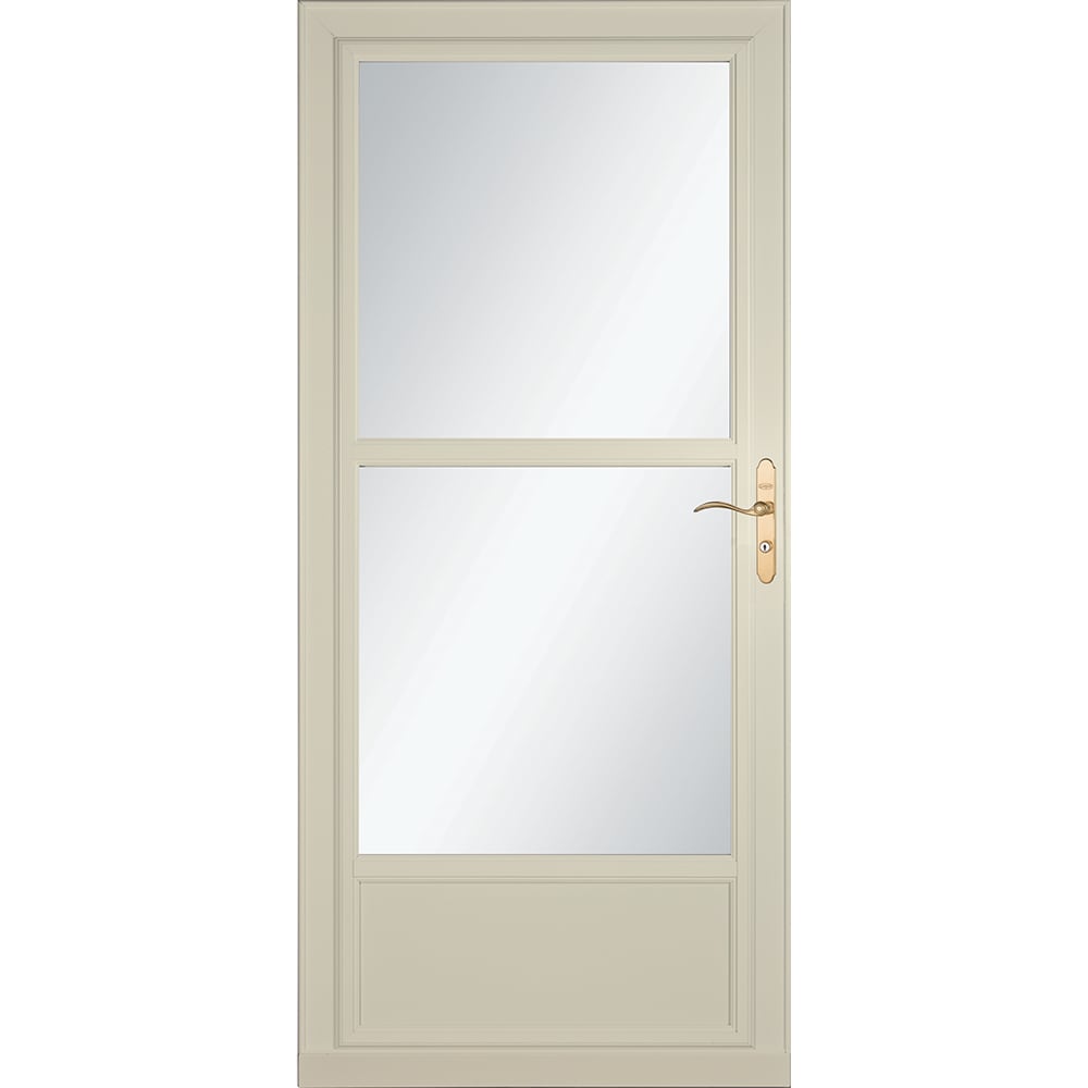 Tradewinds Selection 36-in x 81-in Almond Mid-view Retractable Screen Aluminum Storm Door with Polished Brass Handle in Off-White | - LARSON 1460608207
