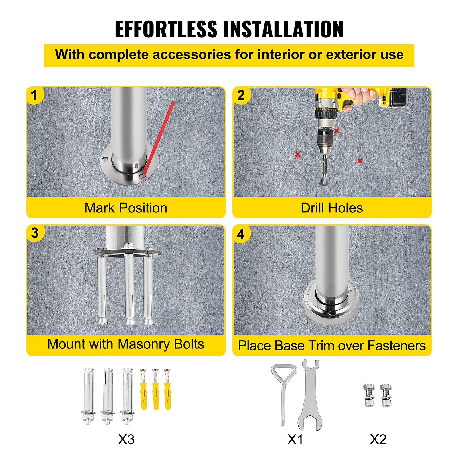 VEVOR 1-2 Steps Handrail 31.5-in x 44.9-in Stainless Steel Finished ...