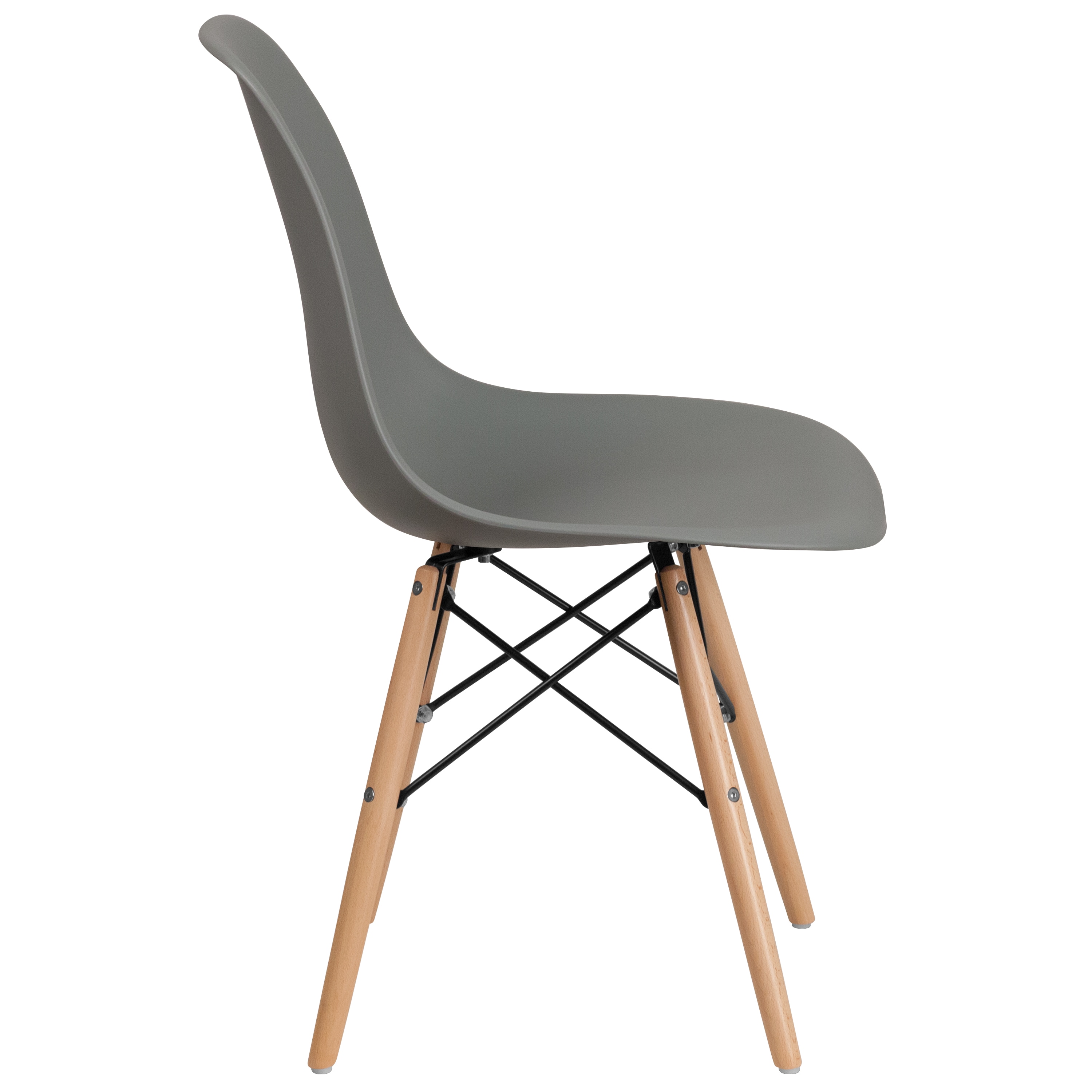 Moss Gray Plastic Side Chair with Wooden Legs