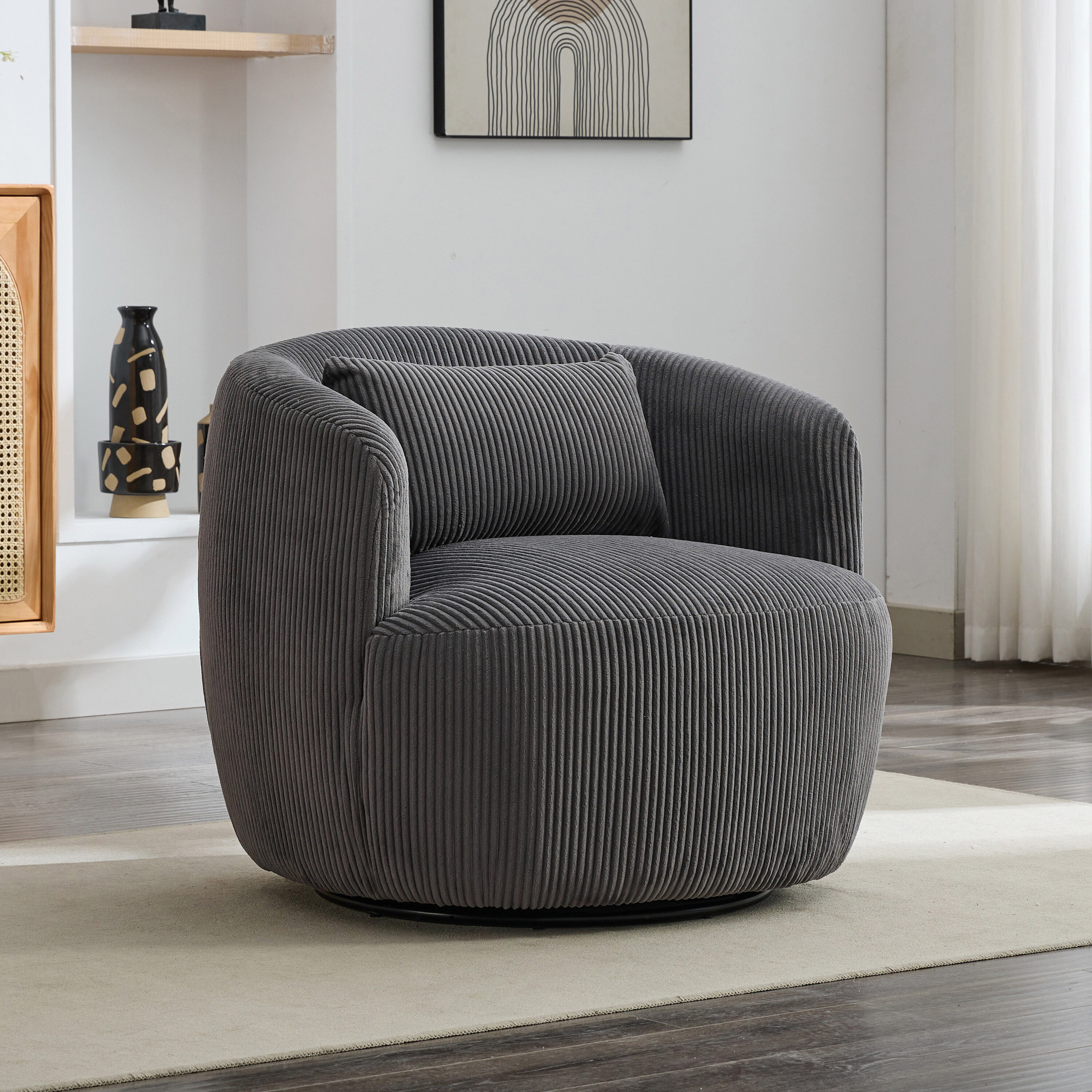 Hrinhom - 34.25-in W Modern CHARCOAL Corduroy Swivel Accent Armchair