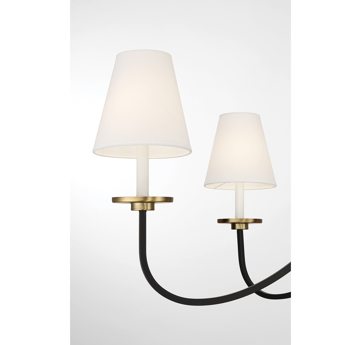 Black and Brass 6-Light Chandelier with White Shades