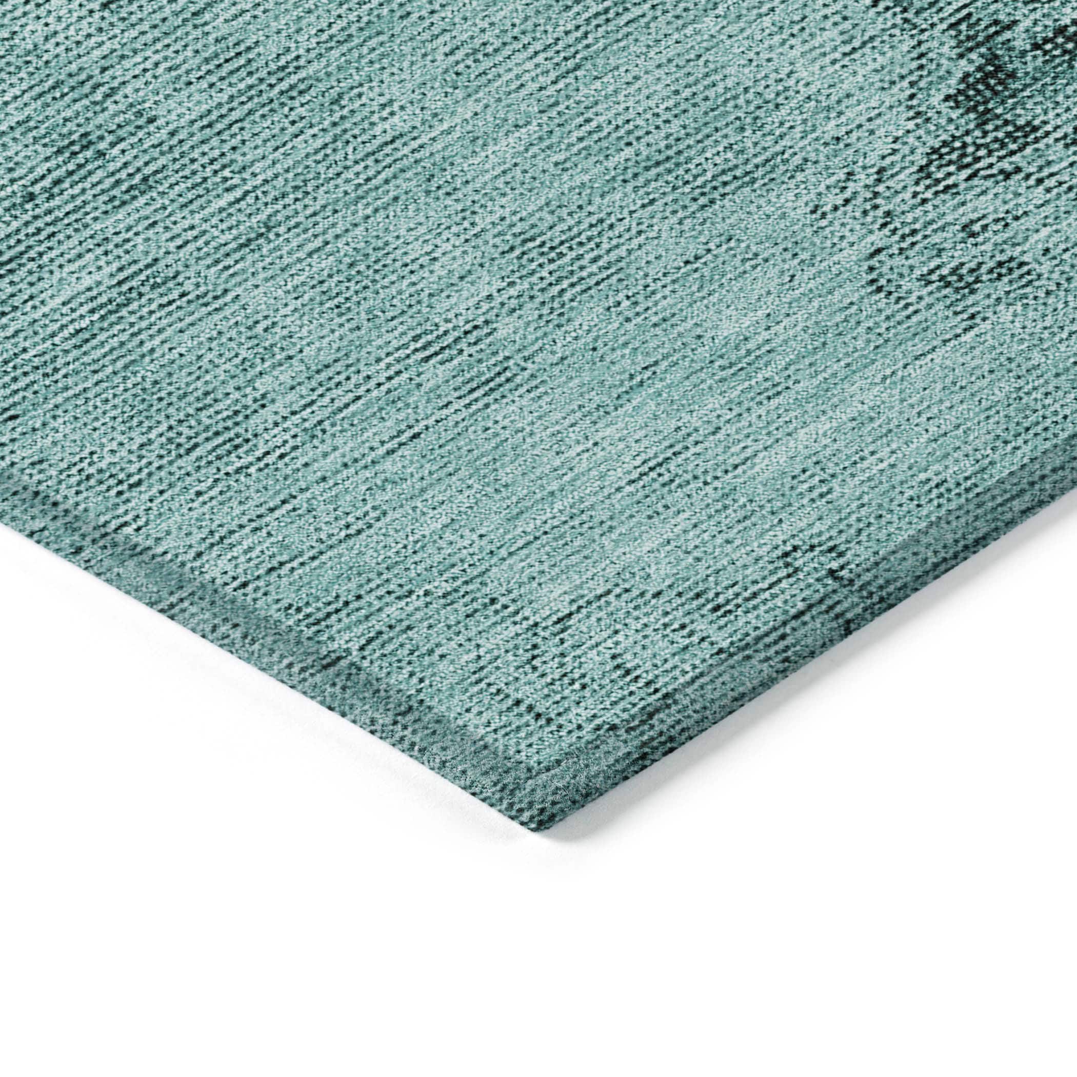 Teal Synthetic Rectangular Machine Washable Indoor/Outdoor Rug