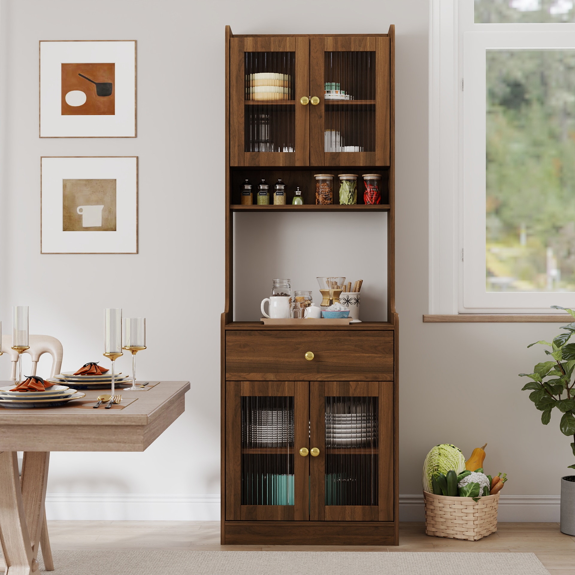 LOVMOR SF-L-W331P309435 Kitchen Pantry Hutch Storage Cabinet Farmhouse Kitchen Hutch Buffet Cabinet with Microwave Stand Freestanding Buffet Sideboard Coffee Bar Cabinet