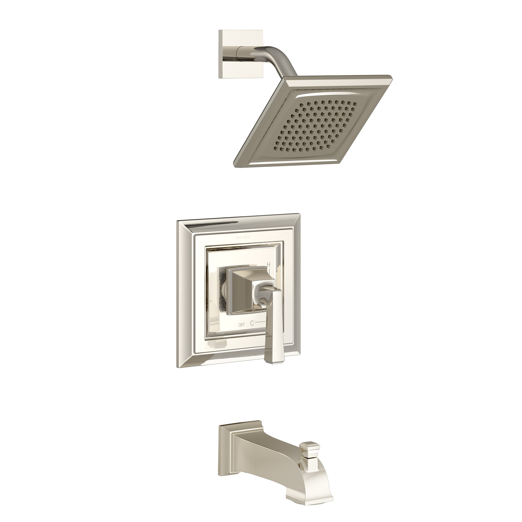 American Standard TU455508.013 Town Square S Polished Nickel 1-handle Single function 6.31-Inches Square Bathtub and shower Faucet