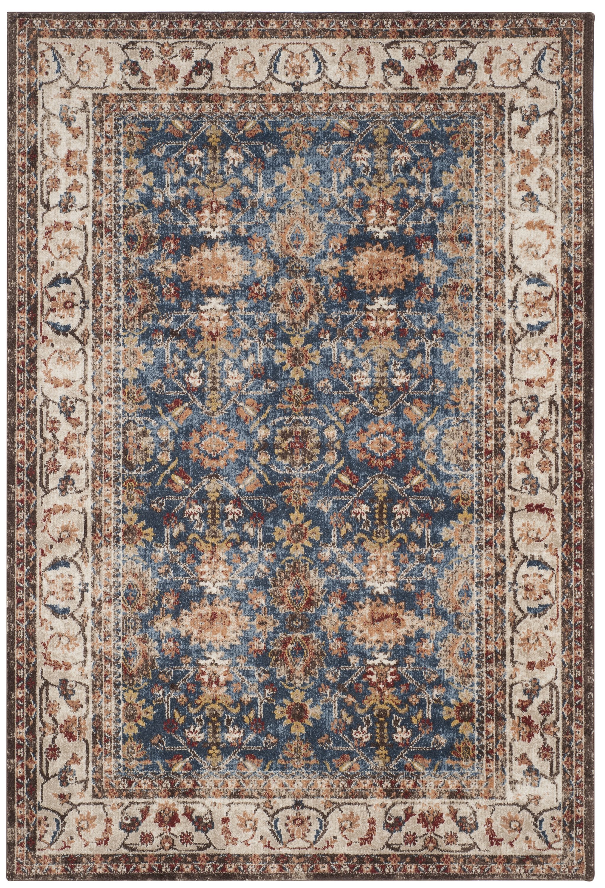 Royal Ivory Floral Motif Synthetic Area Rug 6'7" x 9'