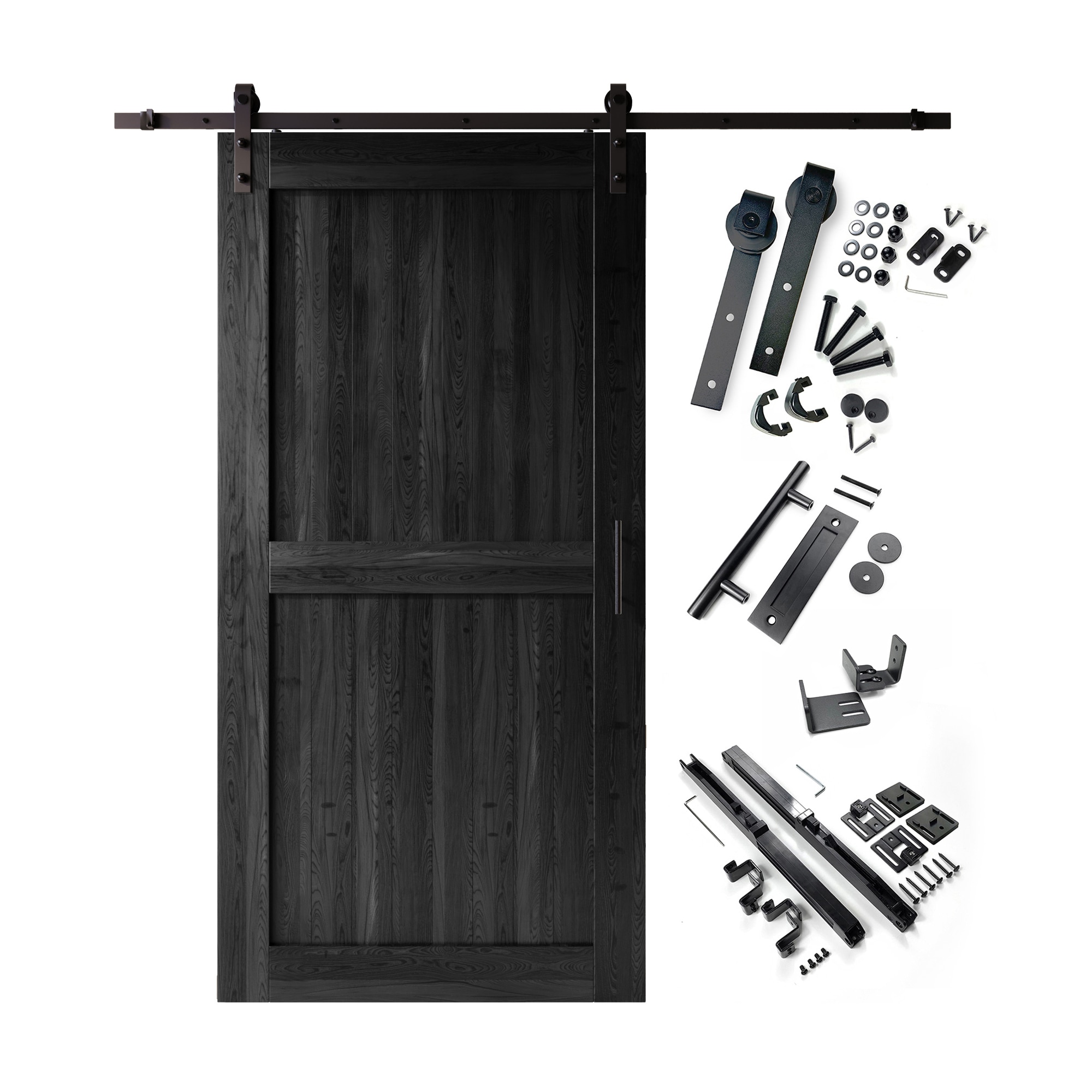 HOMACER YT1TGH108C-4896-H-BK 48-in x 96-in Black Prefinished Mid-Bar Pine Wood Solid core Single Barn Door (Hardware Included)