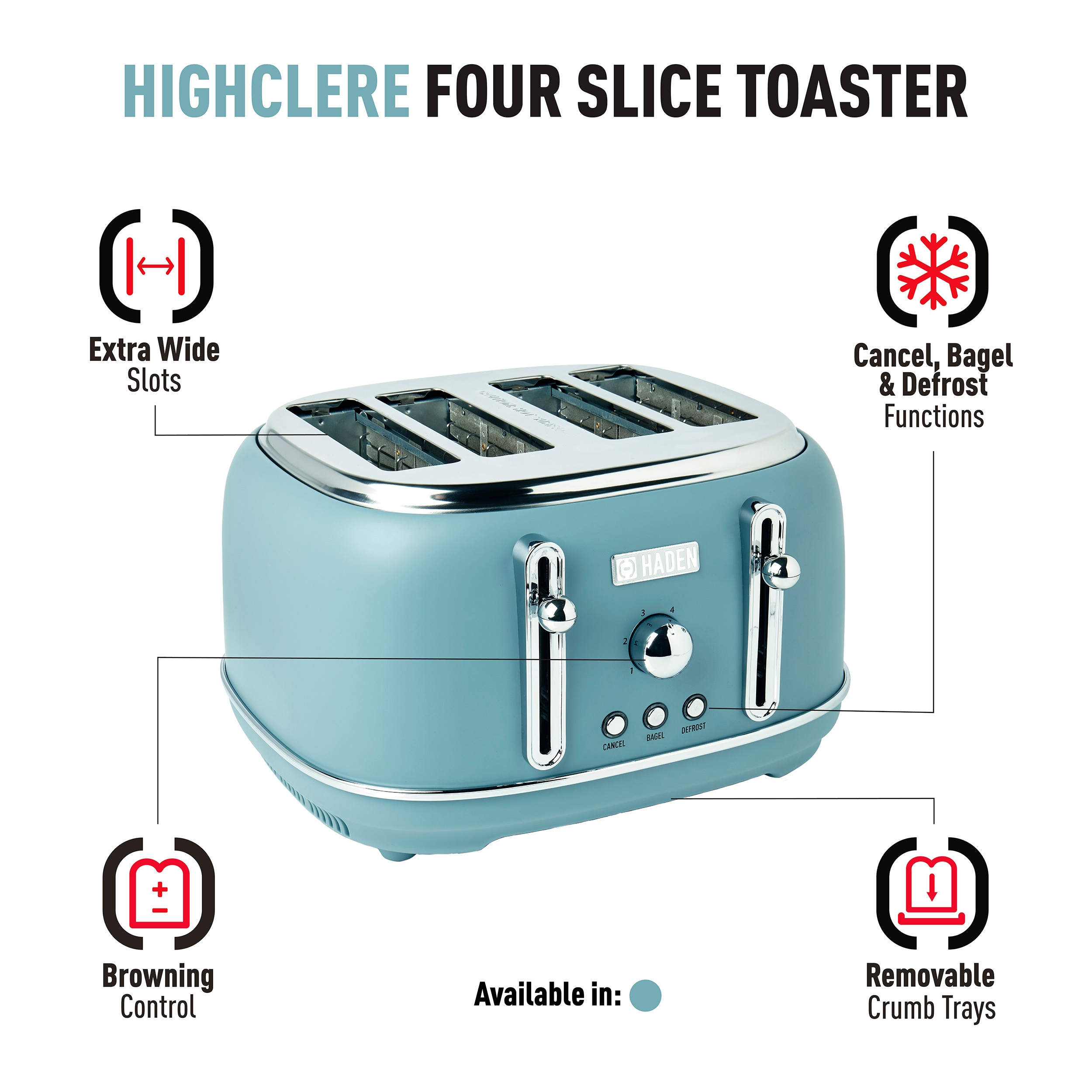 Haden Heritage 4-Slice Pink 1500-Watt Toaster in the Toasters