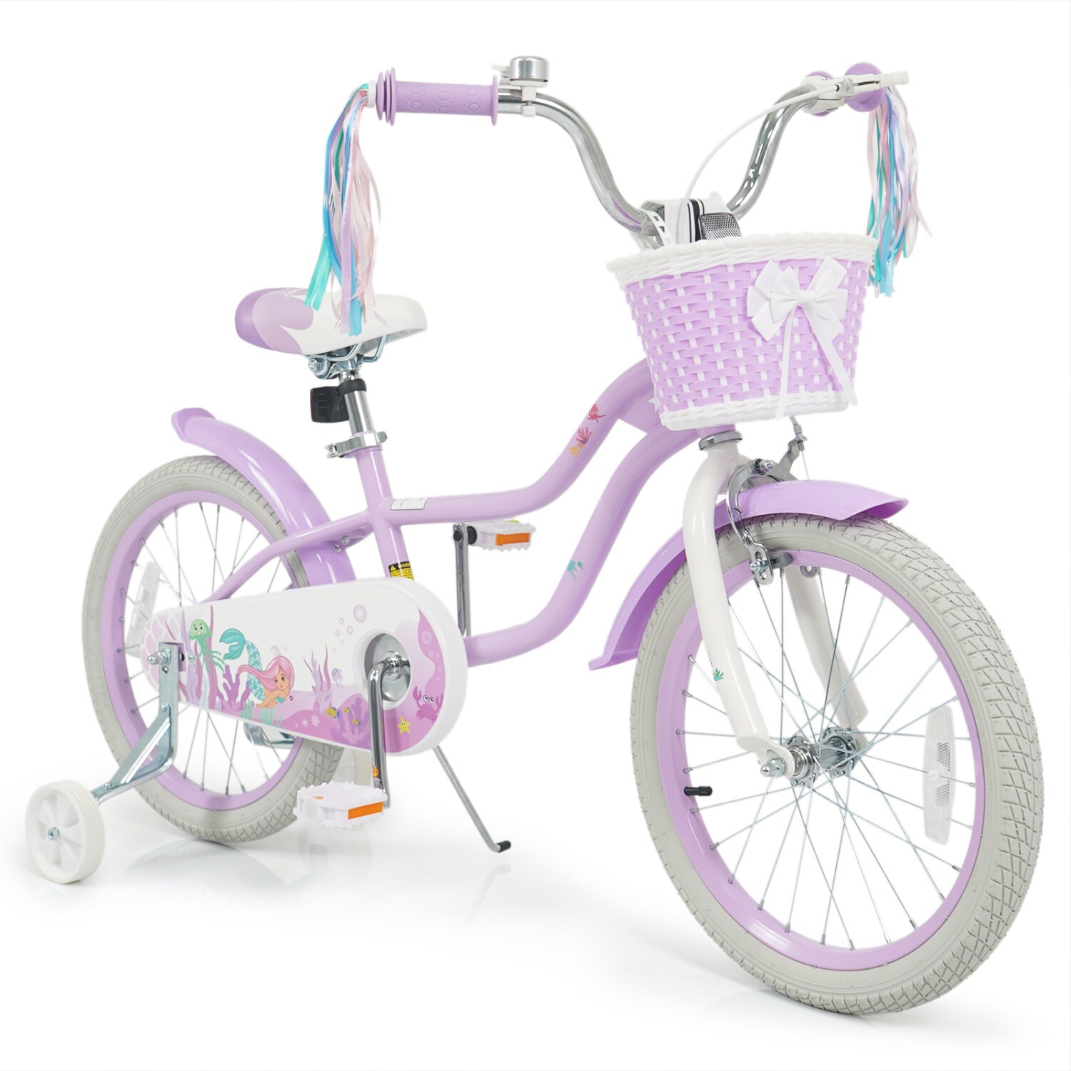 Slickblue 12/14/16/18/20 inch Mermaid Theme Bike with Chain Guard Front Basket and Reflectors for Street Riding or Playground Fun - Available in Different Colors