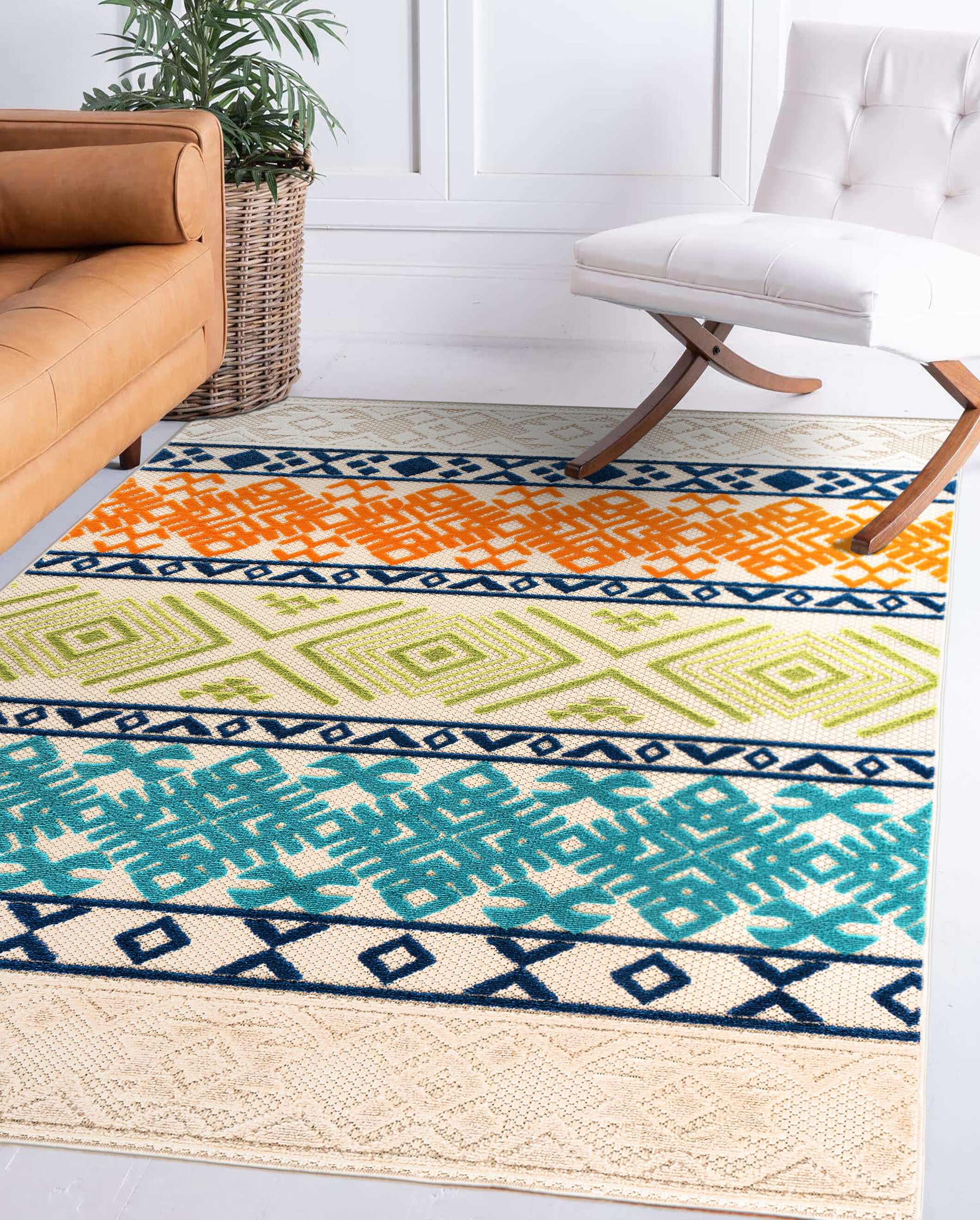 Vienna Bohemian Multicolor Synthetic Indoor/Outdoor Area Rug 5' x 7'